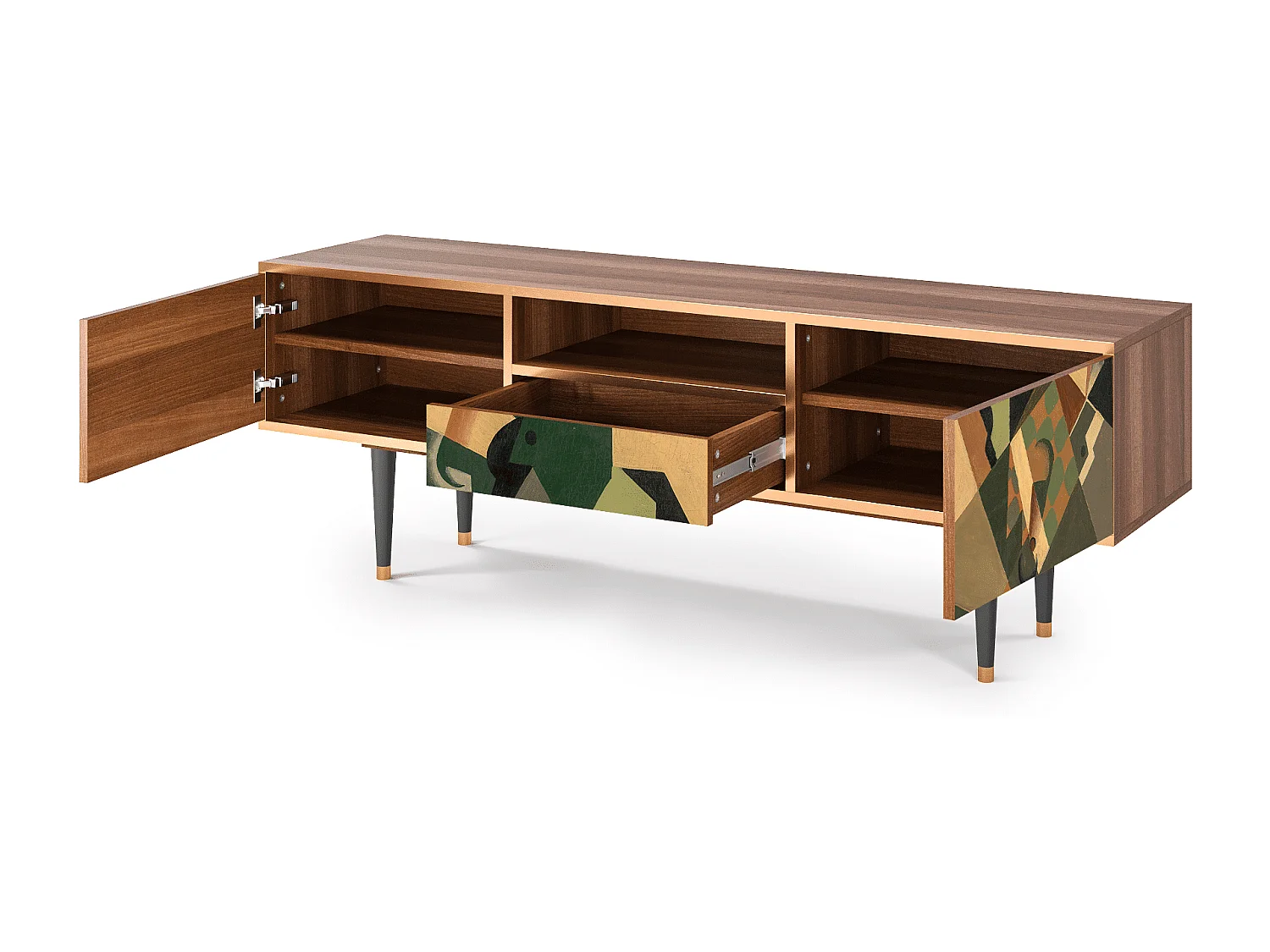 Meuble TV - 170х59х41 cm - T6 - Glass and Checkerboard, Noyer