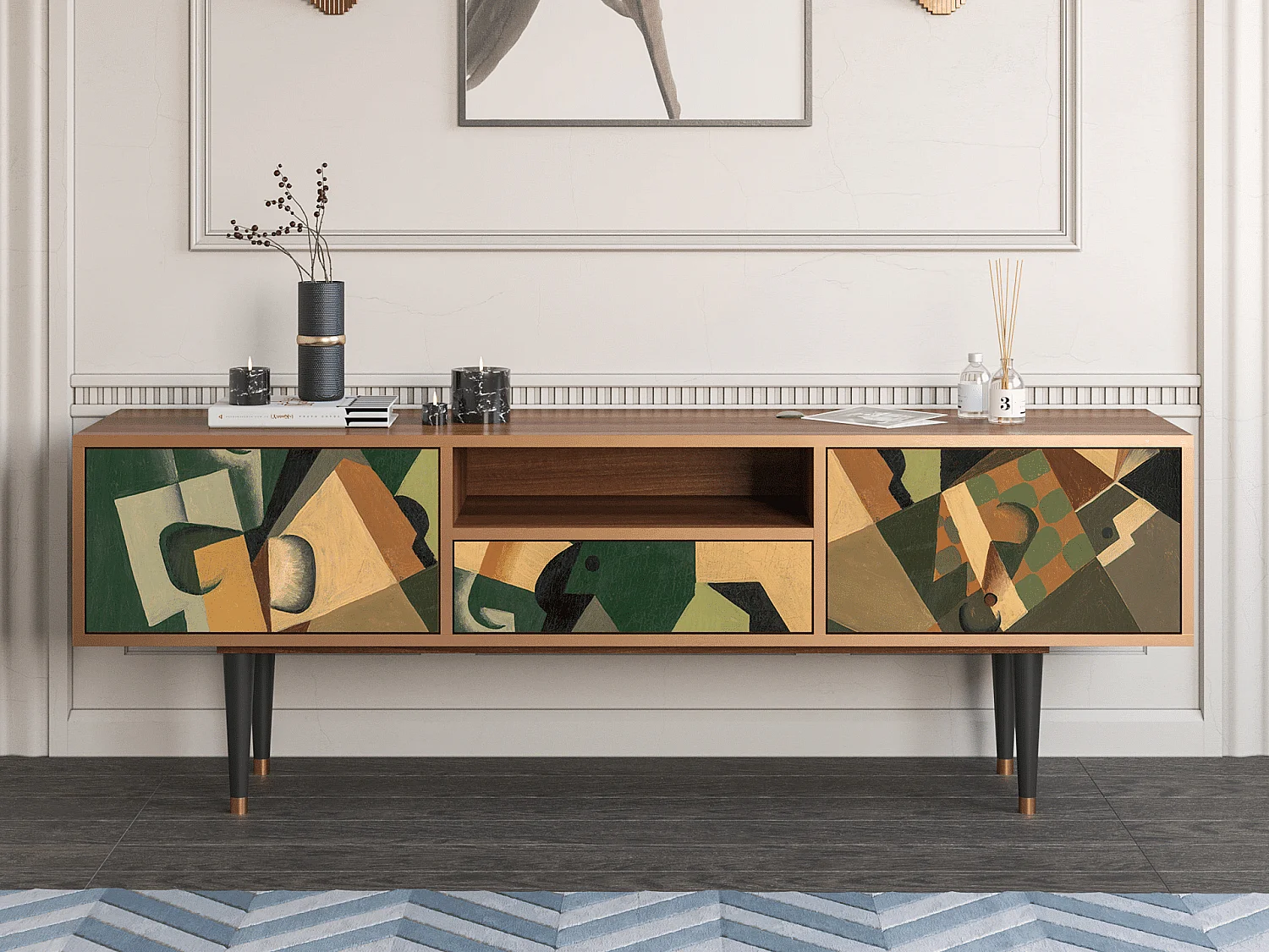 Meuble TV - 170х59х41 cm - T6 - Glass and Checkerboard, Noyer