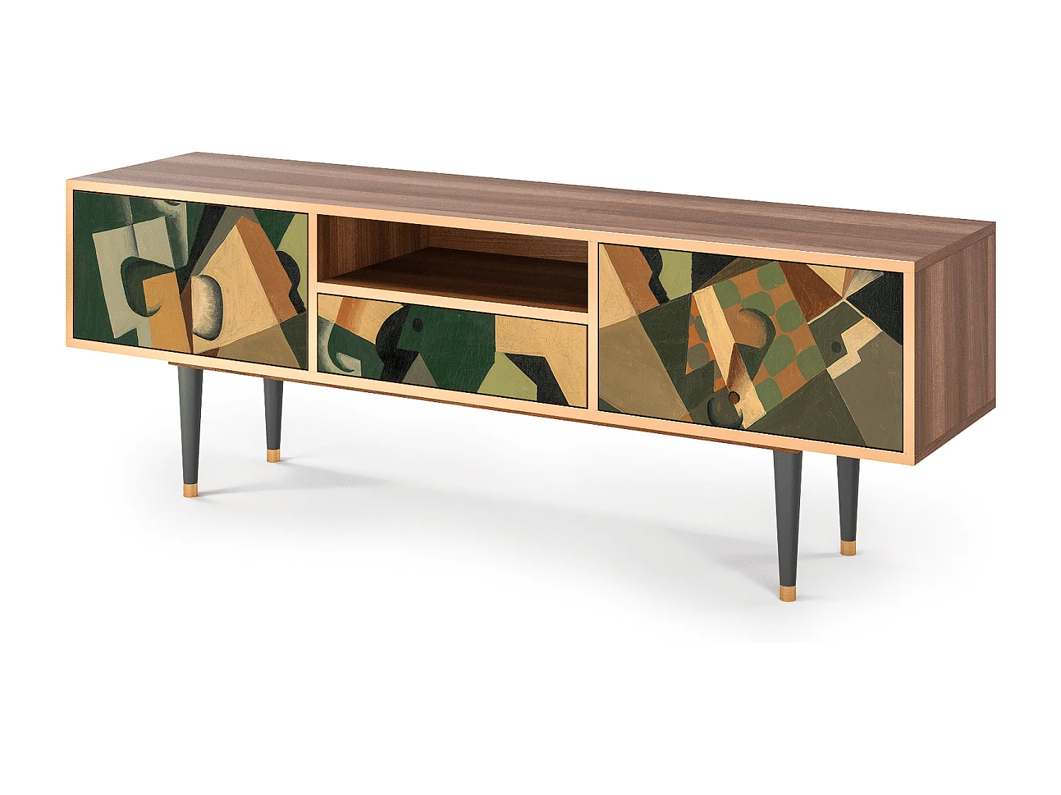 Meuble TV - 170х59х41 cm - T6 - Glass and Checkerboard, Noyer