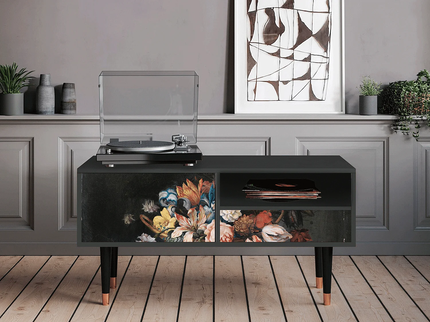 Mobile TV - 115х59х48 cm - T3 - Still Life with Flowers, Antracite