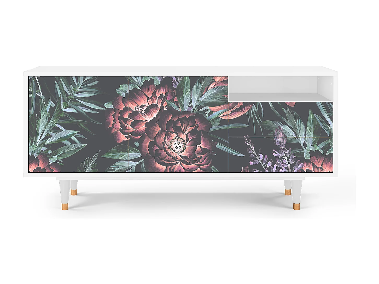 Mobile TV - 125х56х41 cm - T7 - Dark Peonies, Bianco