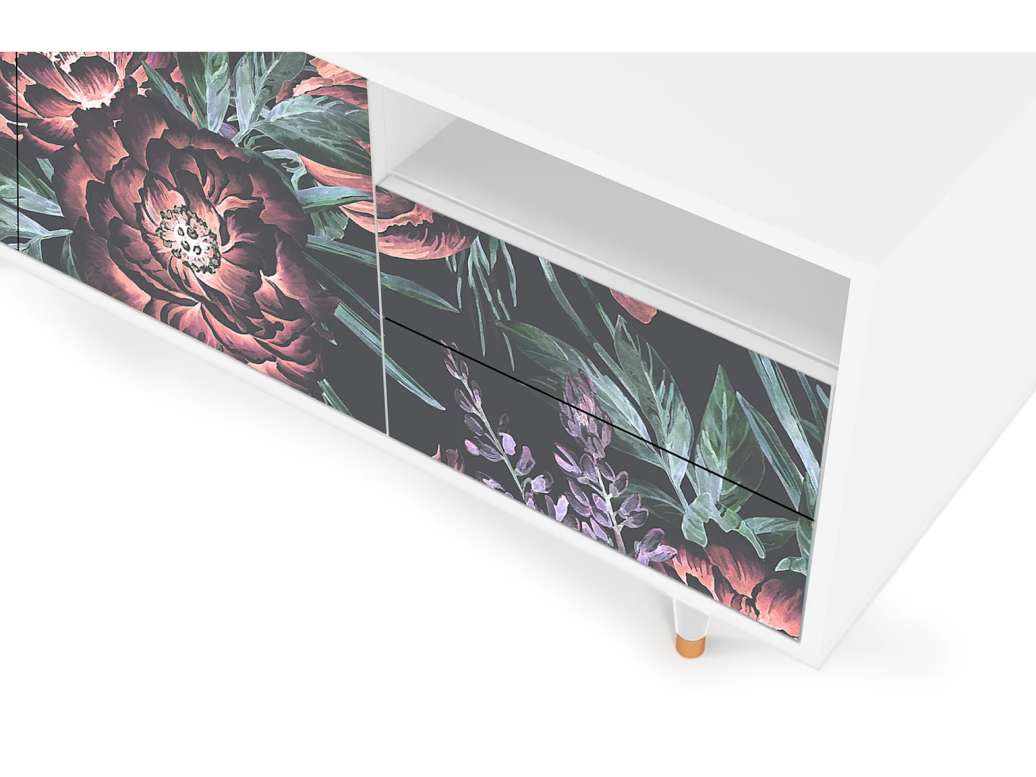 Meuble TV - 125х56х41 cm - T7 - Dark Peonies, Blanc