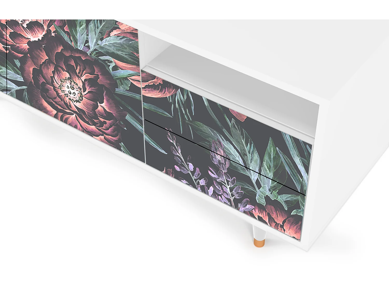 Szafka RTV - 125х56х41 cm - T7 - Dark Peonies, Biały