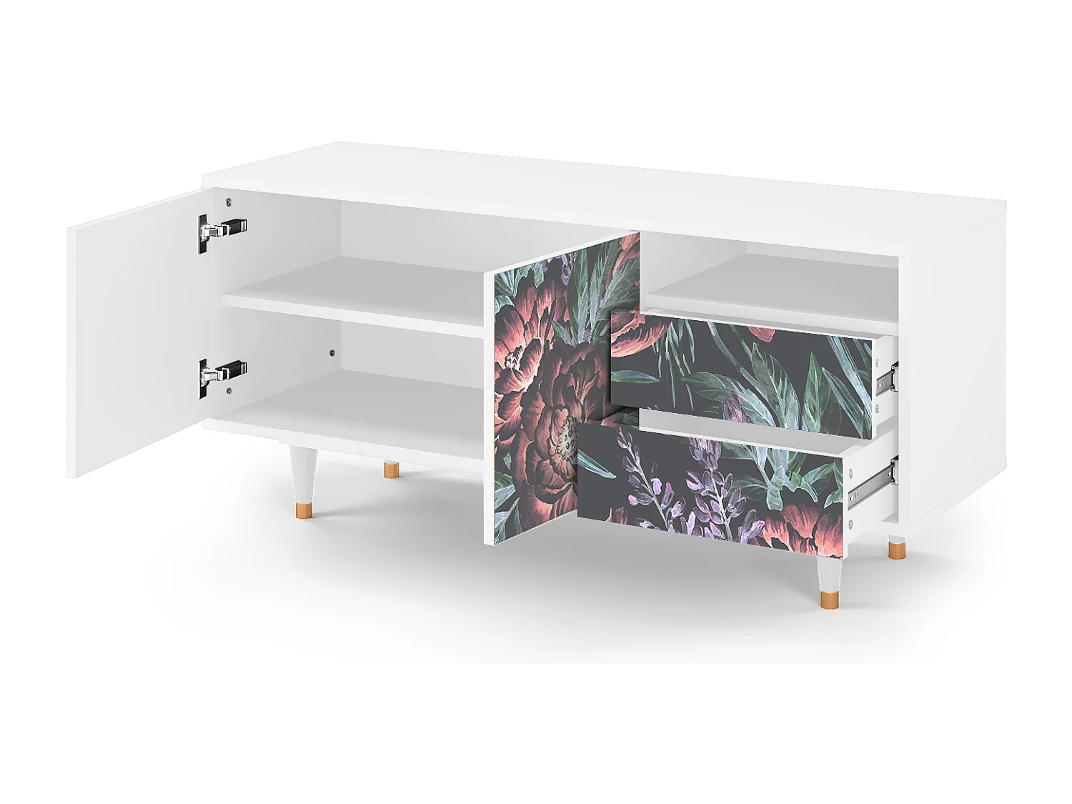 Szafka RTV - 125х56х41 cm - T7 - Dark Peonies, Biały