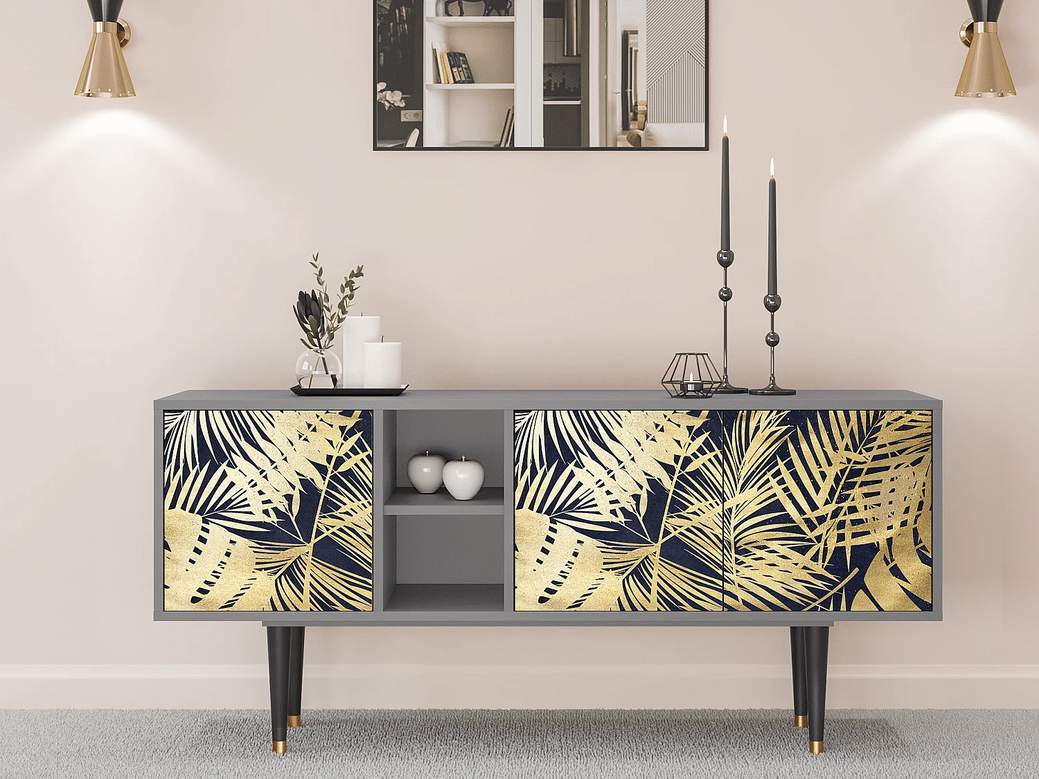 Meuble TV - 150х69х41 cm - T5 - Jungle Vibes, Gris