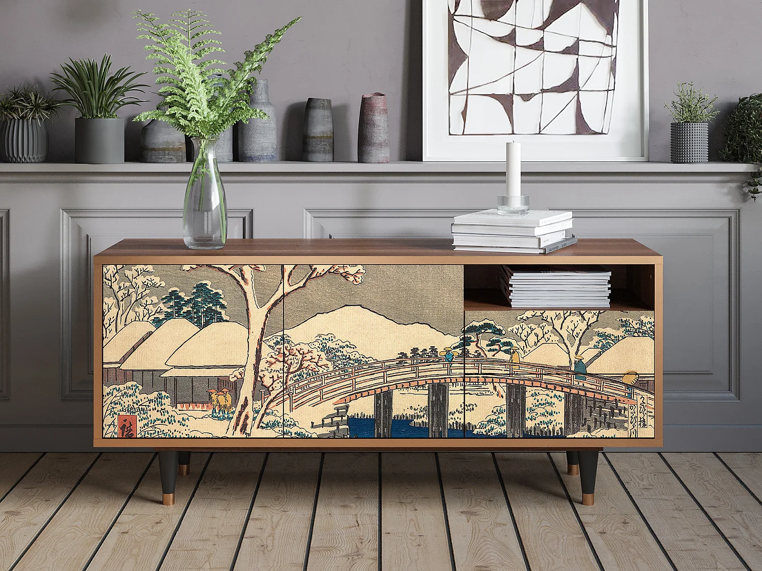 Mueble de TV - 125х56х41 cm - T7 - Katabira River, Nogal