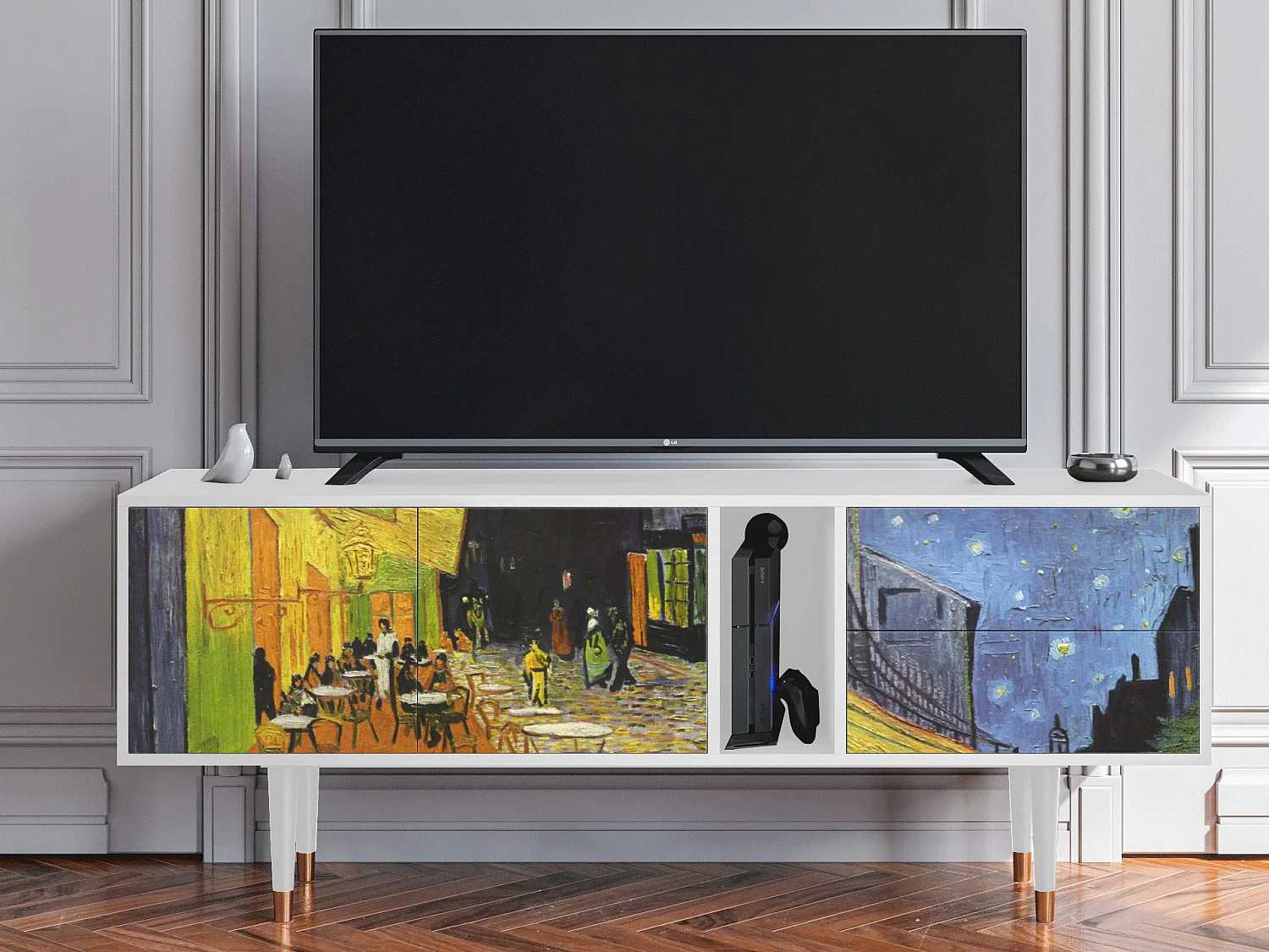 Mueble de TV - 170х69х48 cm - T1 - Café Terrace at Night, Blanco