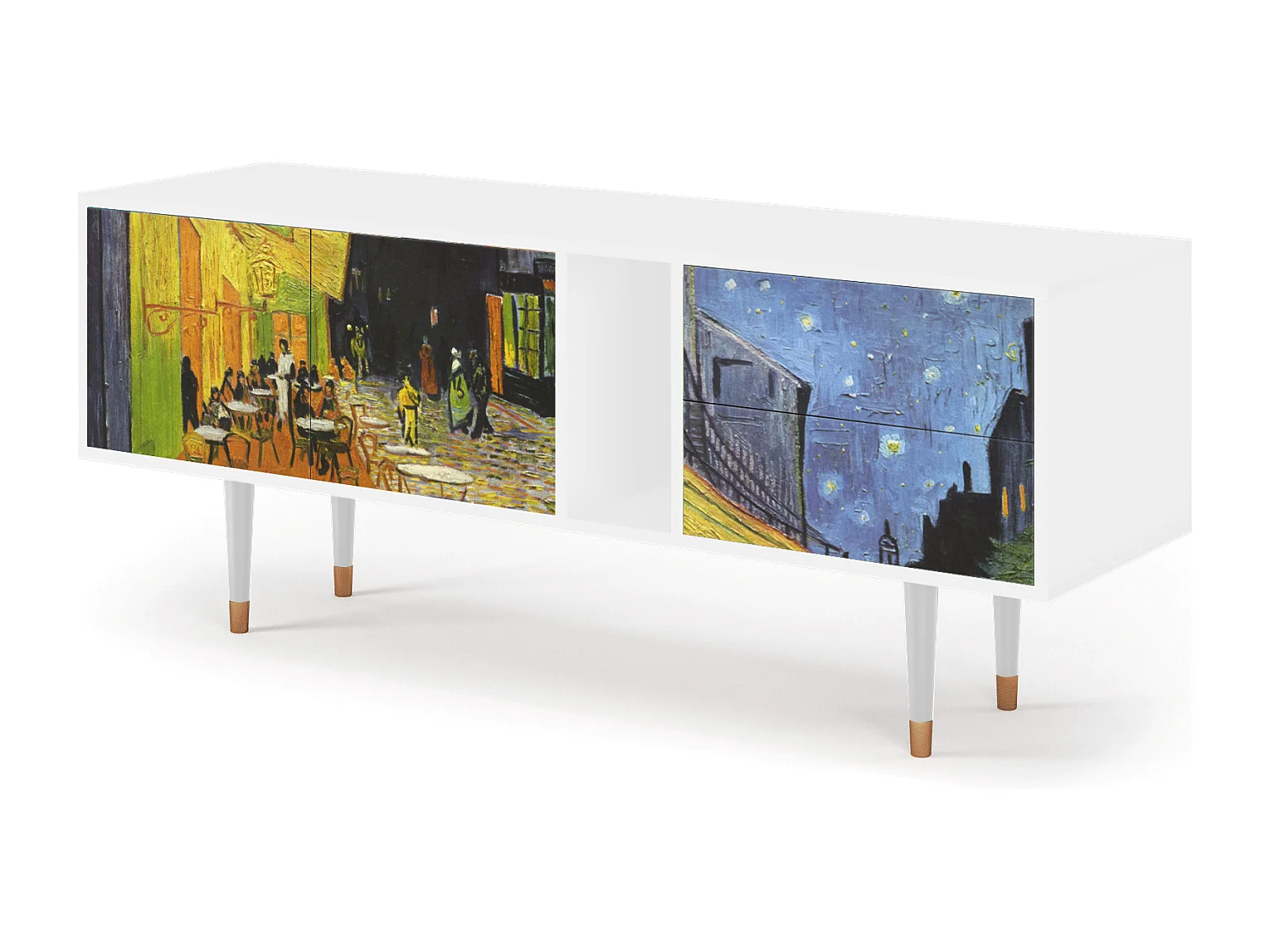 Szafka RTV - 170х69х48 cm - T1 - Café Terrace at Night, Biały