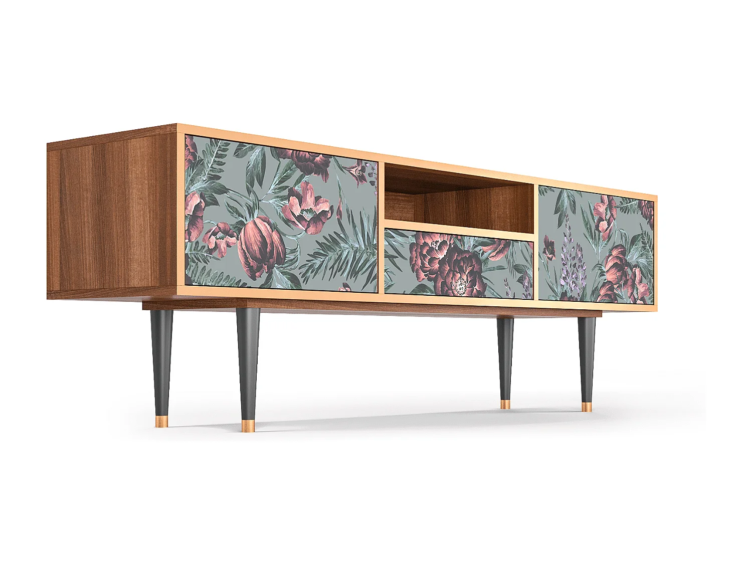 TV-Möbel - 170х59х41 cm - T6 - Light Peonies, Walnuss