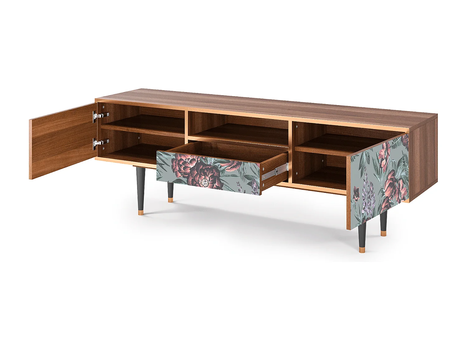 TV-Möbel - 170х59х41 cm - T6 - Light Peonies, Walnuss