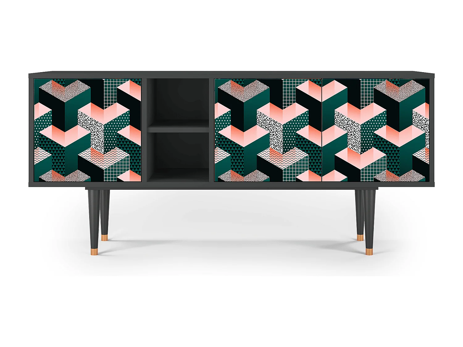 Szafka RTV - 150х69х41 cm - T5 - Geometric Madness, Antracyt