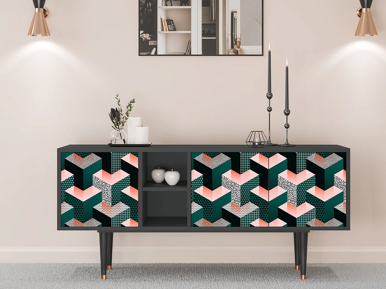 Mueble de TV - 150х69х41 cm - T5 - Geometric Madness, Antracite