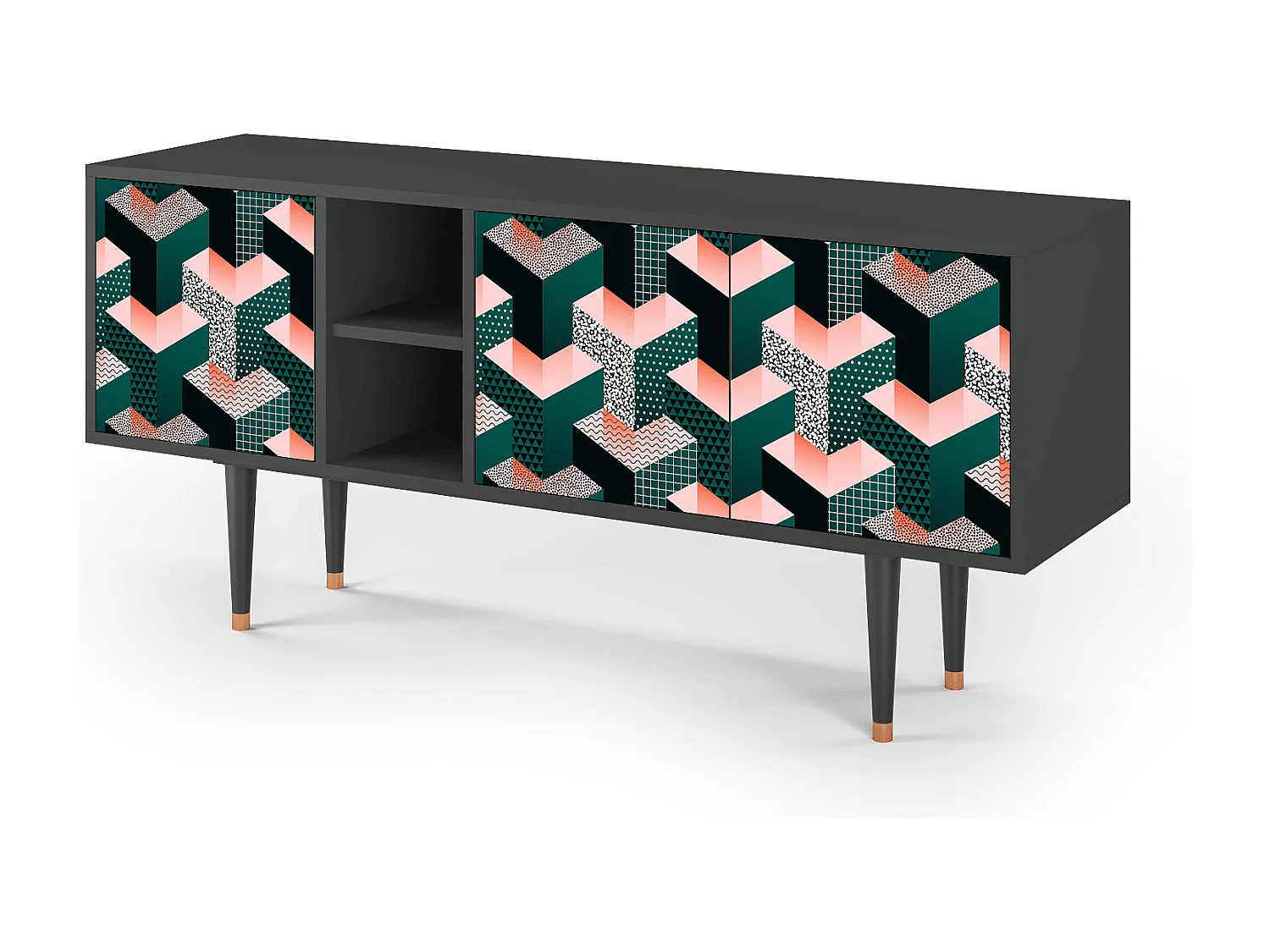 Mueble de TV - 150х69х41 cm - T5 - Geometric Madness, Antracite