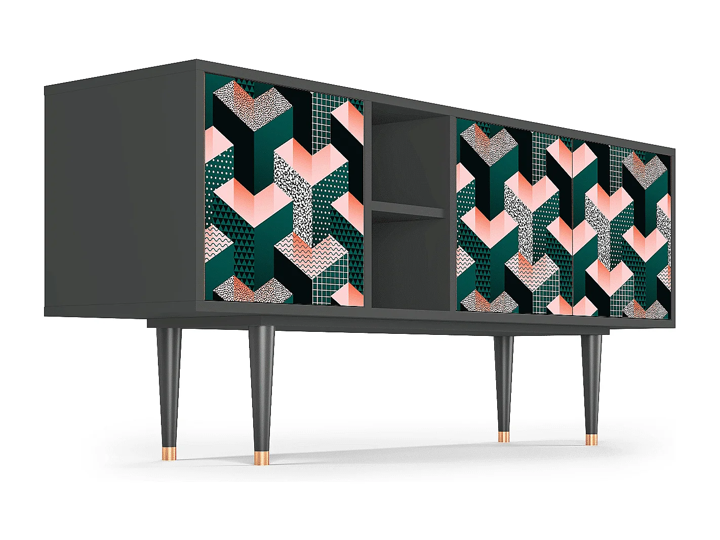 Mueble de TV - 150х69х41 cm - T5 - Geometric Madness, Antracite