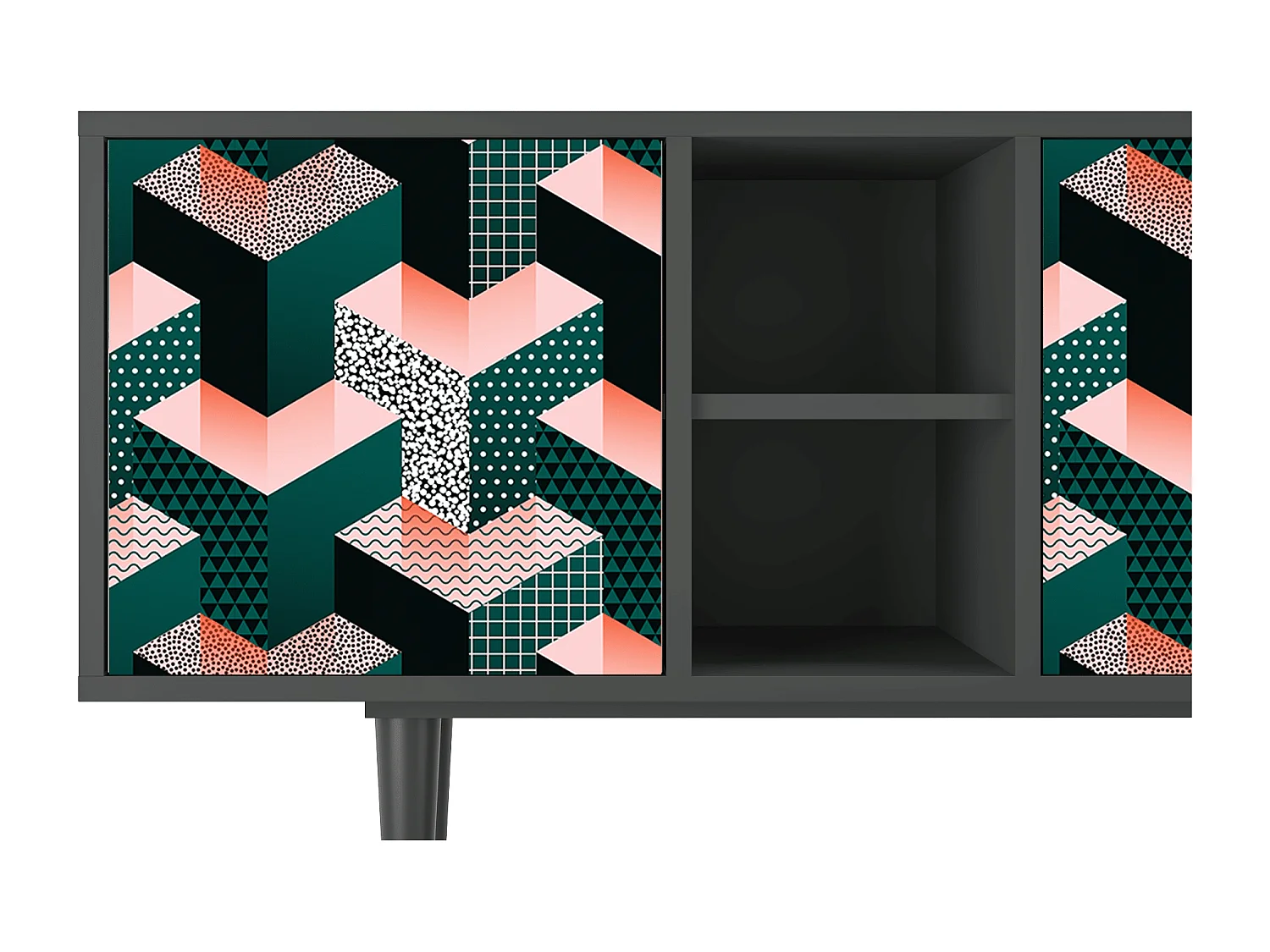 Mueble de TV - 150х69х41 cm - T5 - Geometric Madness, Antracite