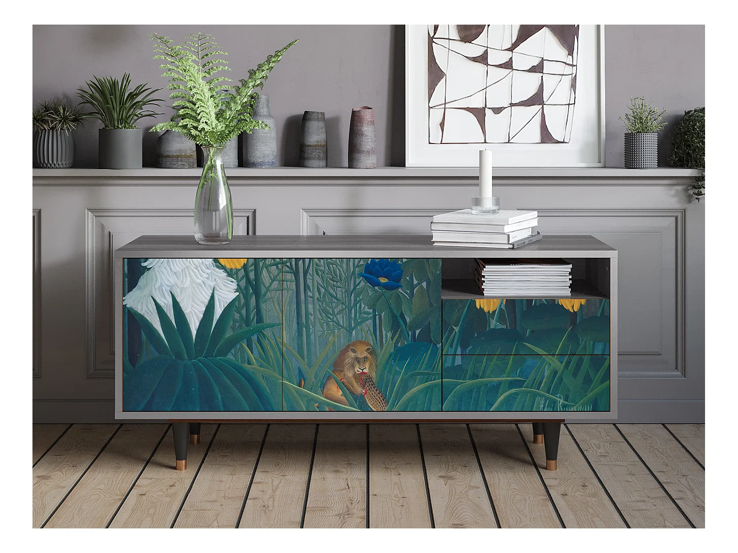 Szafka RTV - 125х56х41 cm - T7 - The Repast of the Lion, Szary