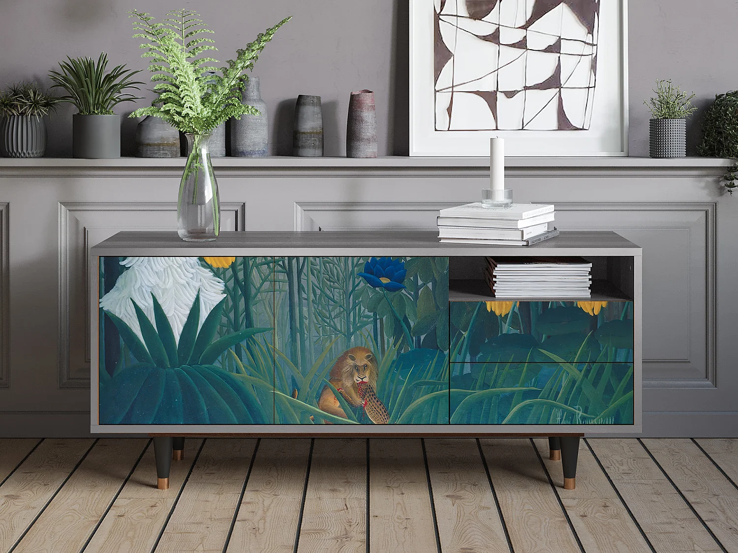 Mueble de TV - 125х56х41 cm - T7 - The Repast of the Lion, Cinza