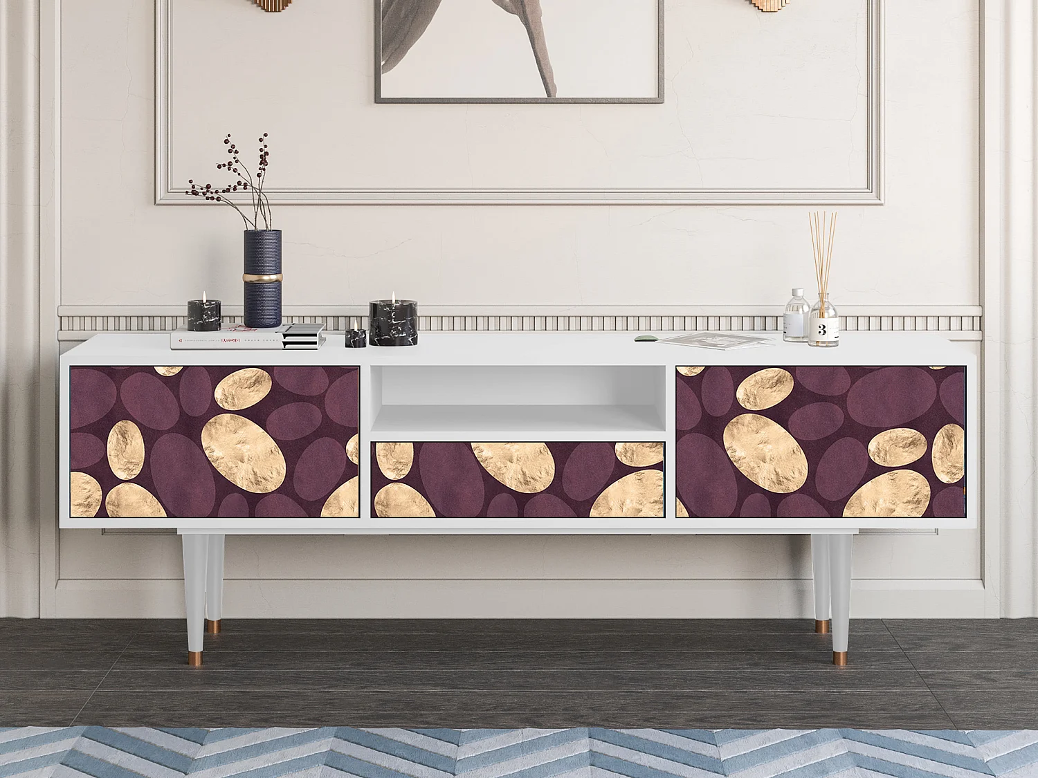 Meuble TV - 170х59х41 cm - T6 - Fine Wine, Blanc