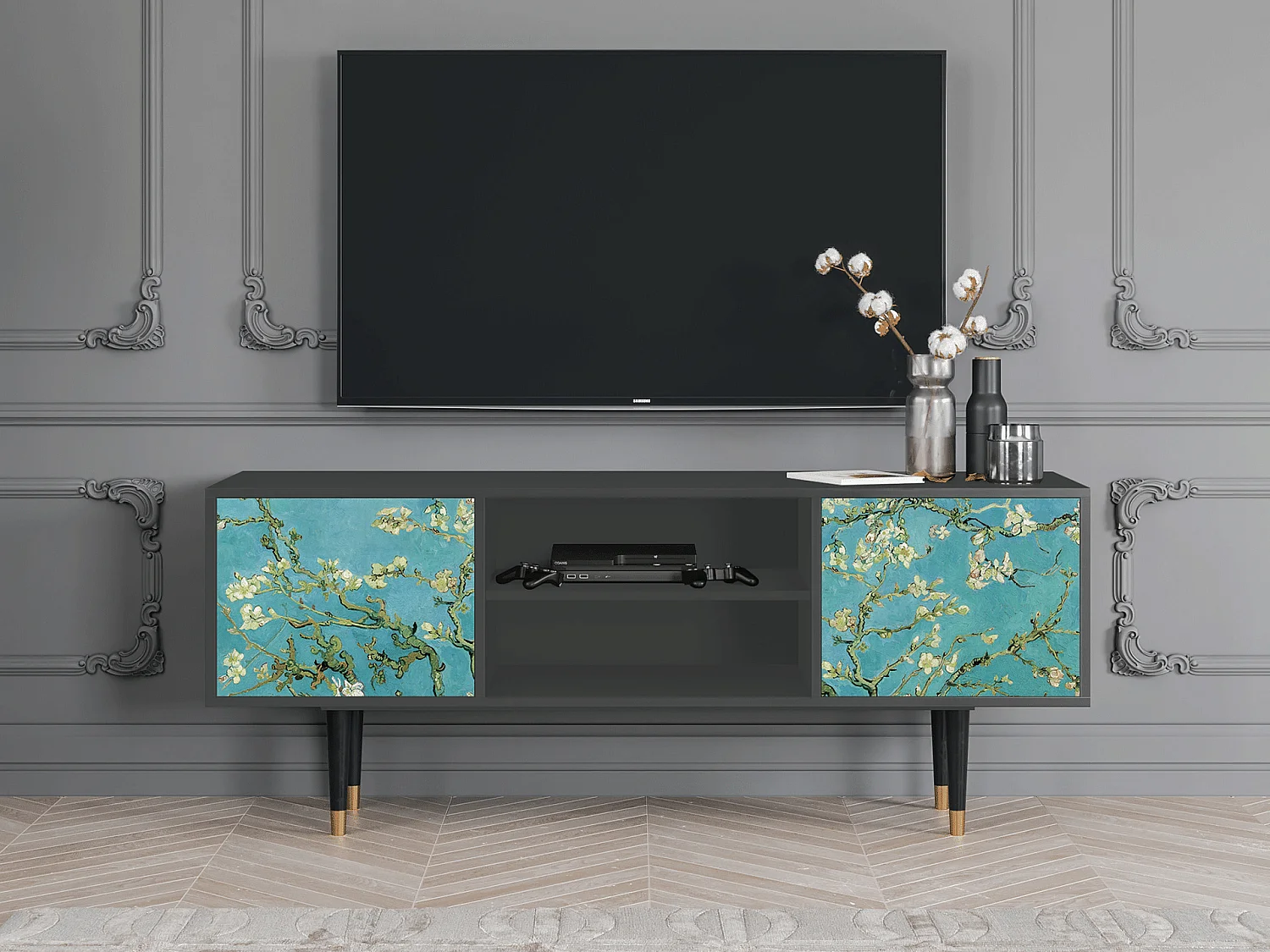 Szafka RTV - 170х69х48 cm - T2 - Almond Blossom, Antracyt