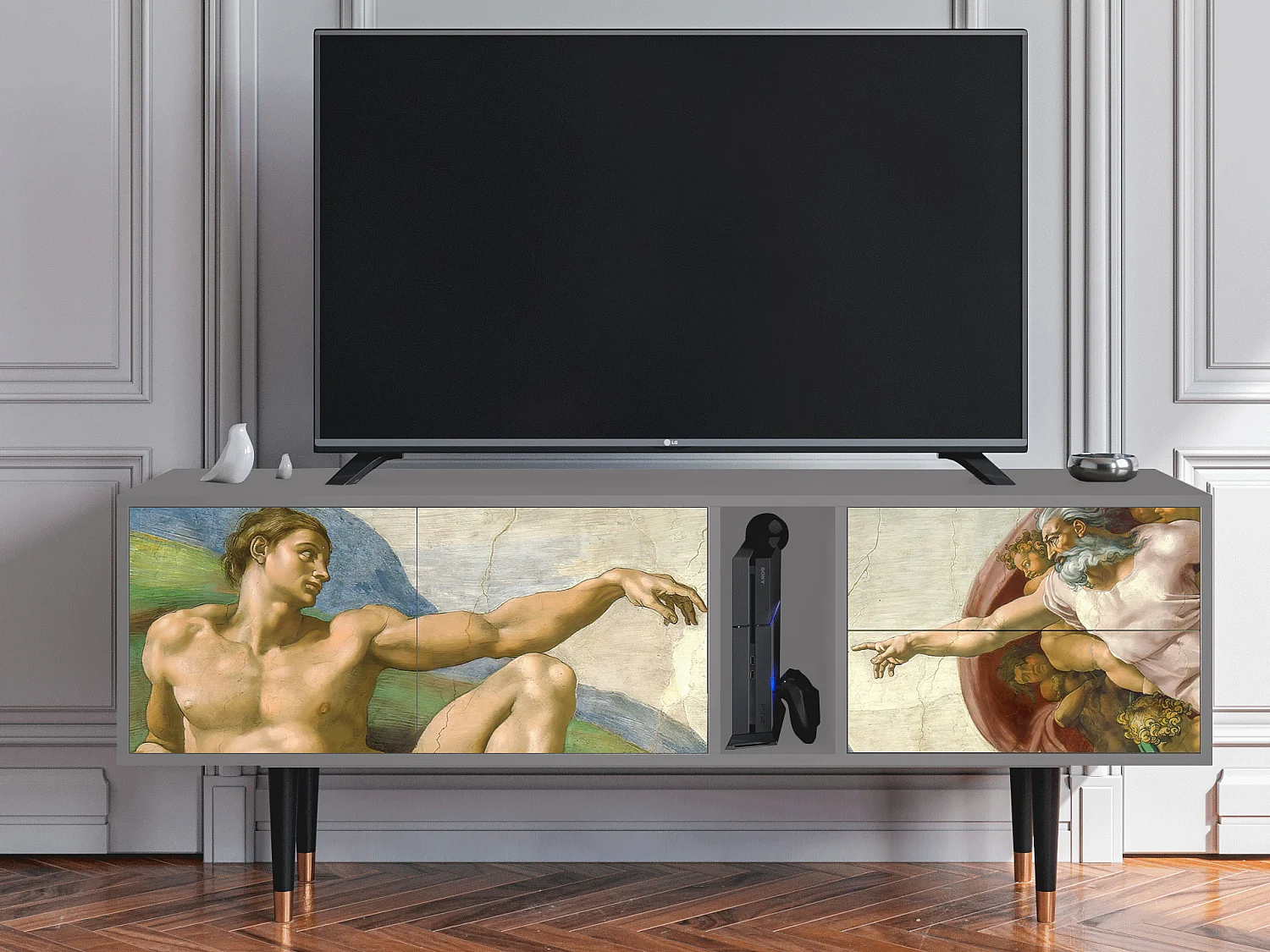 Szafka RTV - 170х69х48 cm - T1 - The Creation of Adam, Szary