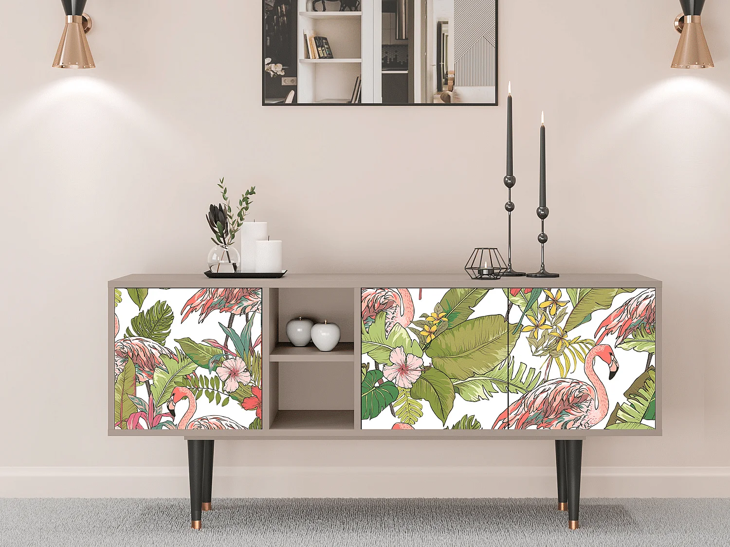 Mueble de TV - 150х69х41 cm - T5 - Sweet Flamingo, Latte