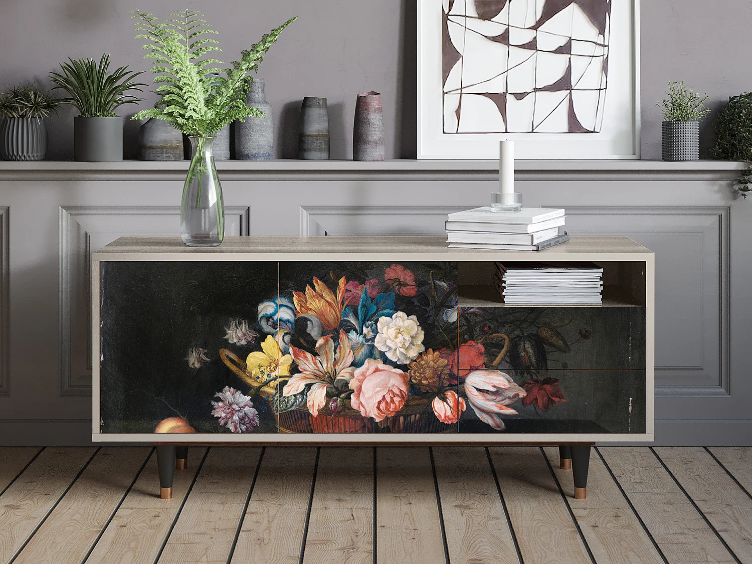 Mobile TV - 125х56х41 cm - T7 - Still Life with Flowers, Sabbia