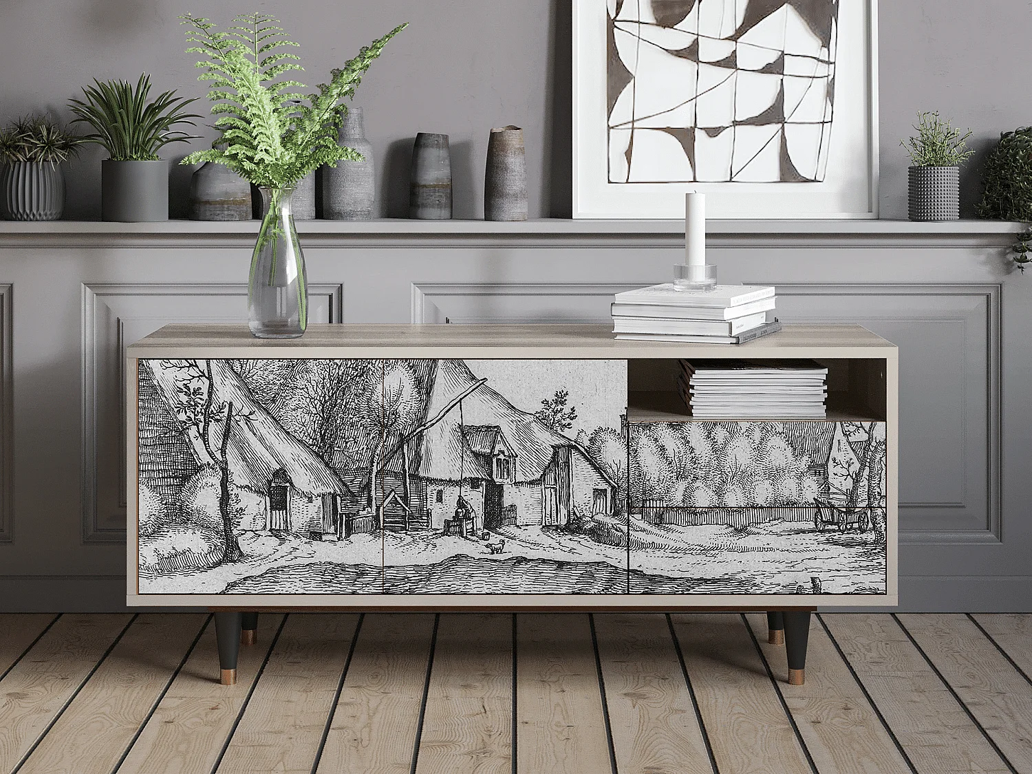 Mueble de TV - 125х56х41 cm - T7 - Farms in a Village, Areia