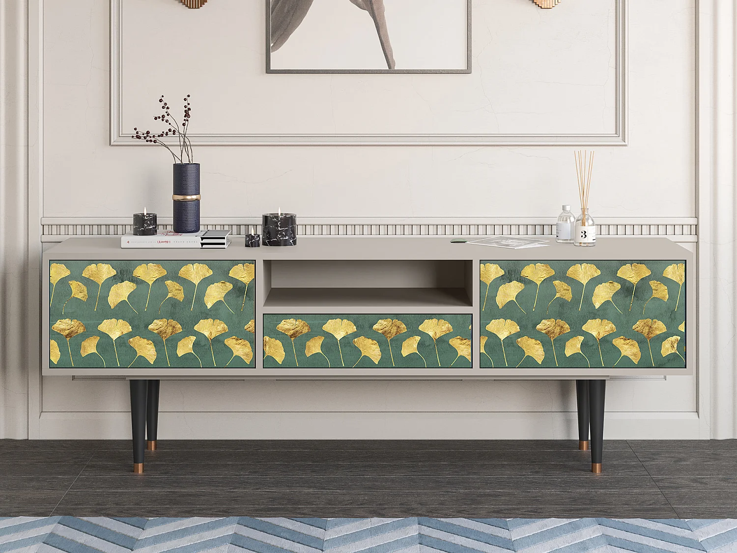 Mobile TV - 170х59х41 cm - T6 - Gingko leaves, Sabbia