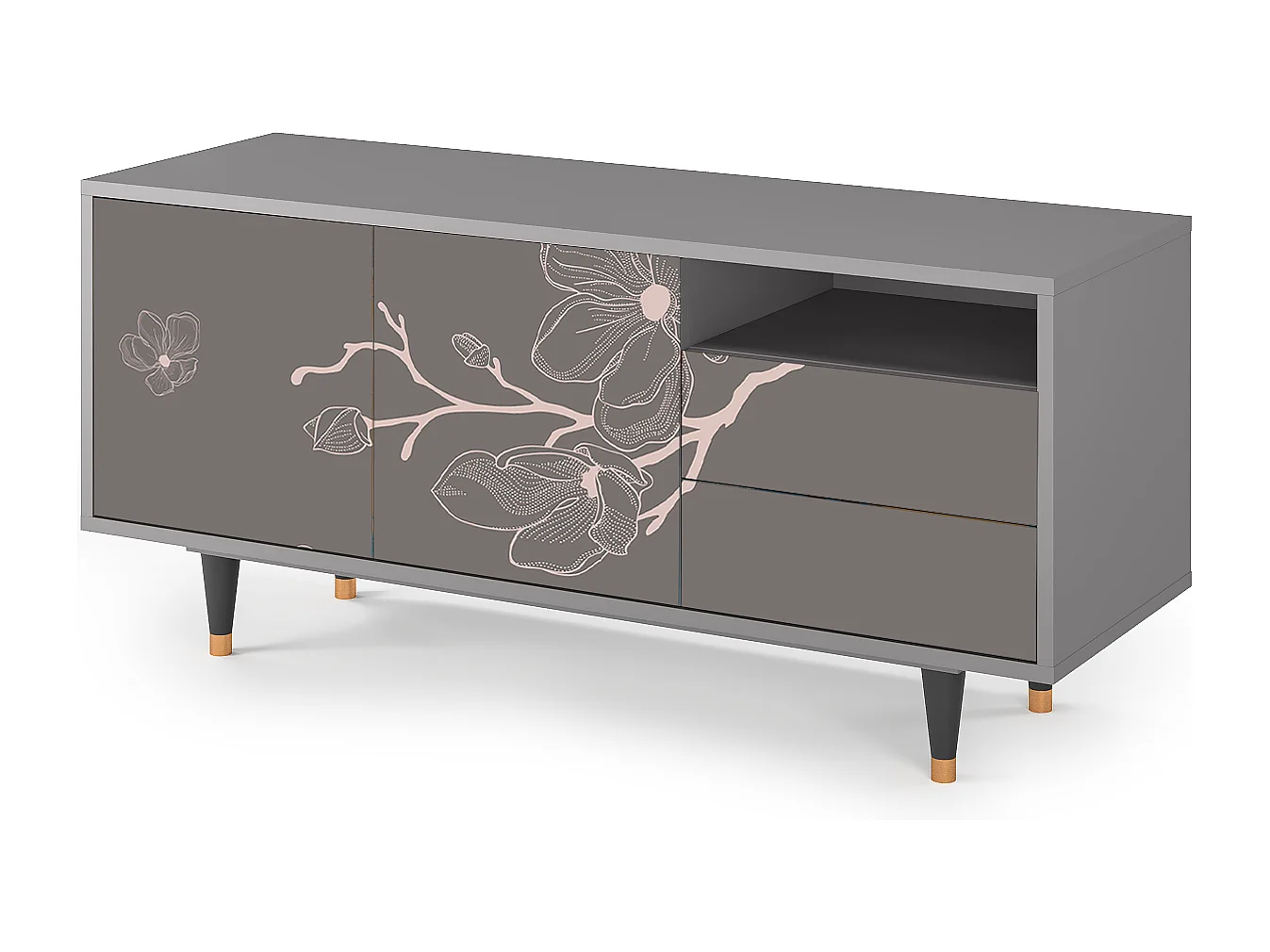 Mueble de TV - 125х56х41 cm - T7 - Cherry Blossom, Gris