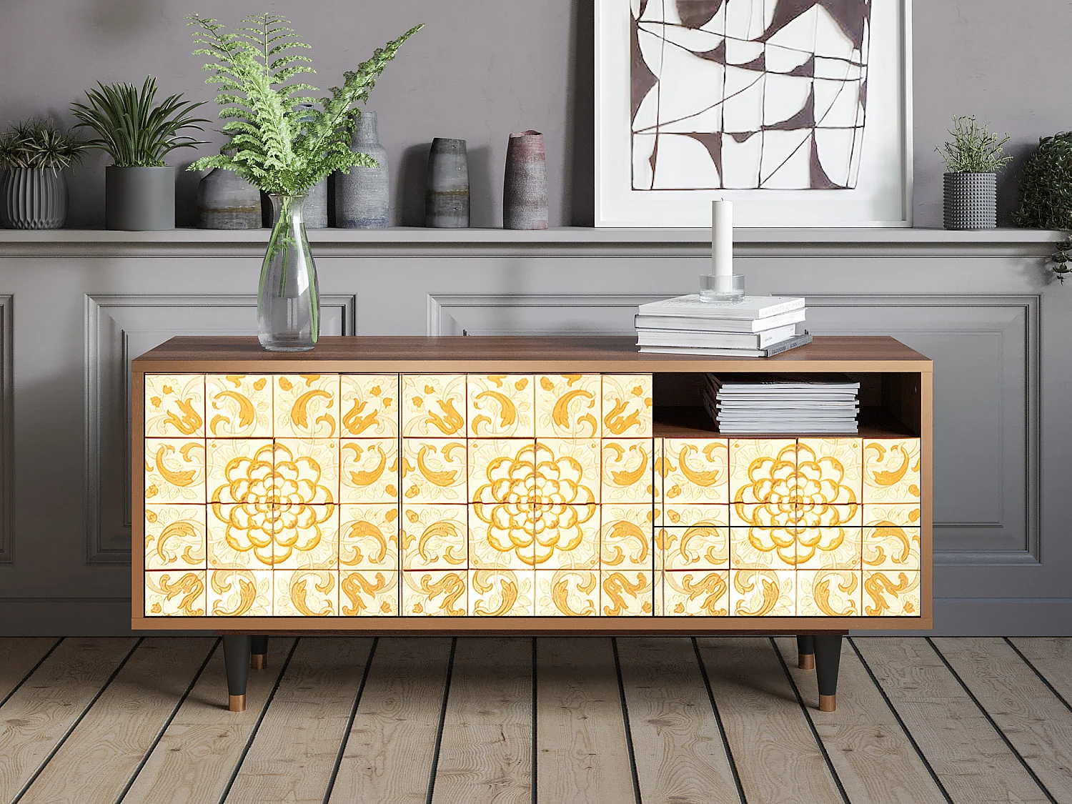 TV-Möbel - 125х56х41 cm - T7 - Sunshiny Tile, Walnuss