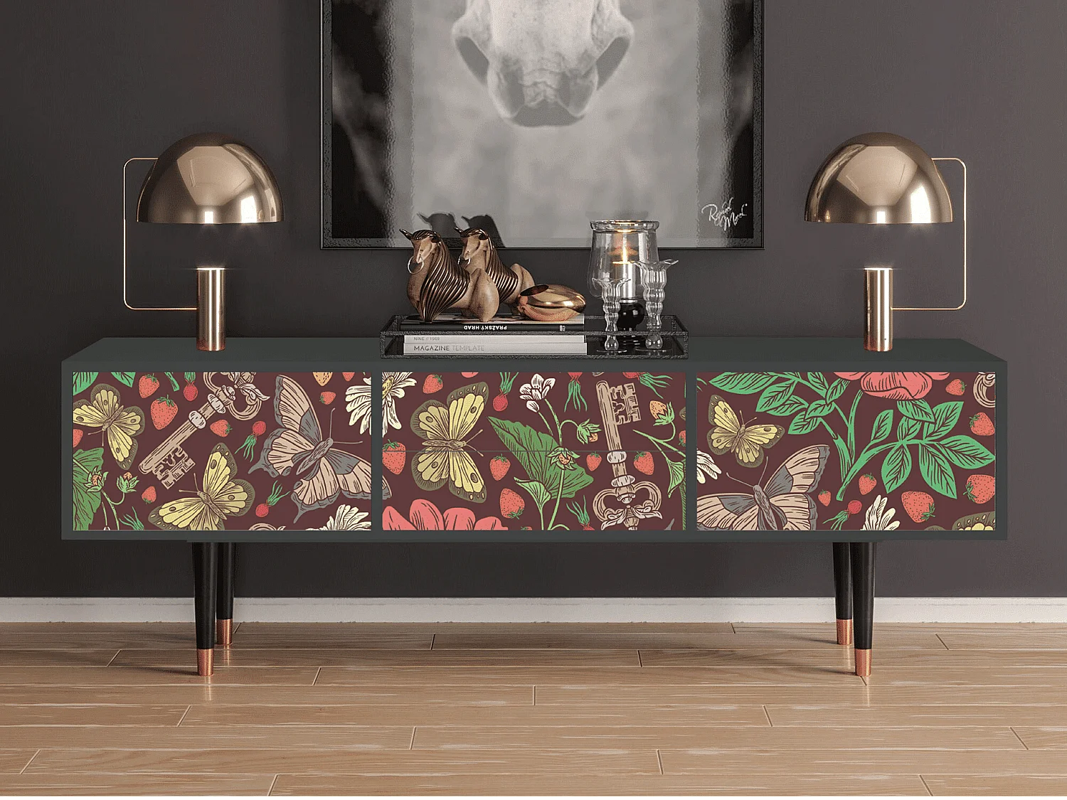 Mueble de TV - 170х59х48 cm - T4 - Alice in Wonderland, Antracita