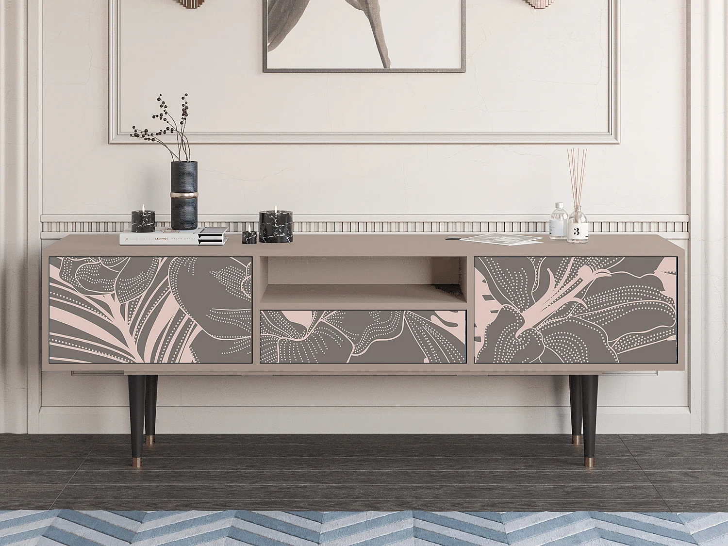 Mobile TV - 170х59х41 cm - T6 - Issabelline Flower, Latte