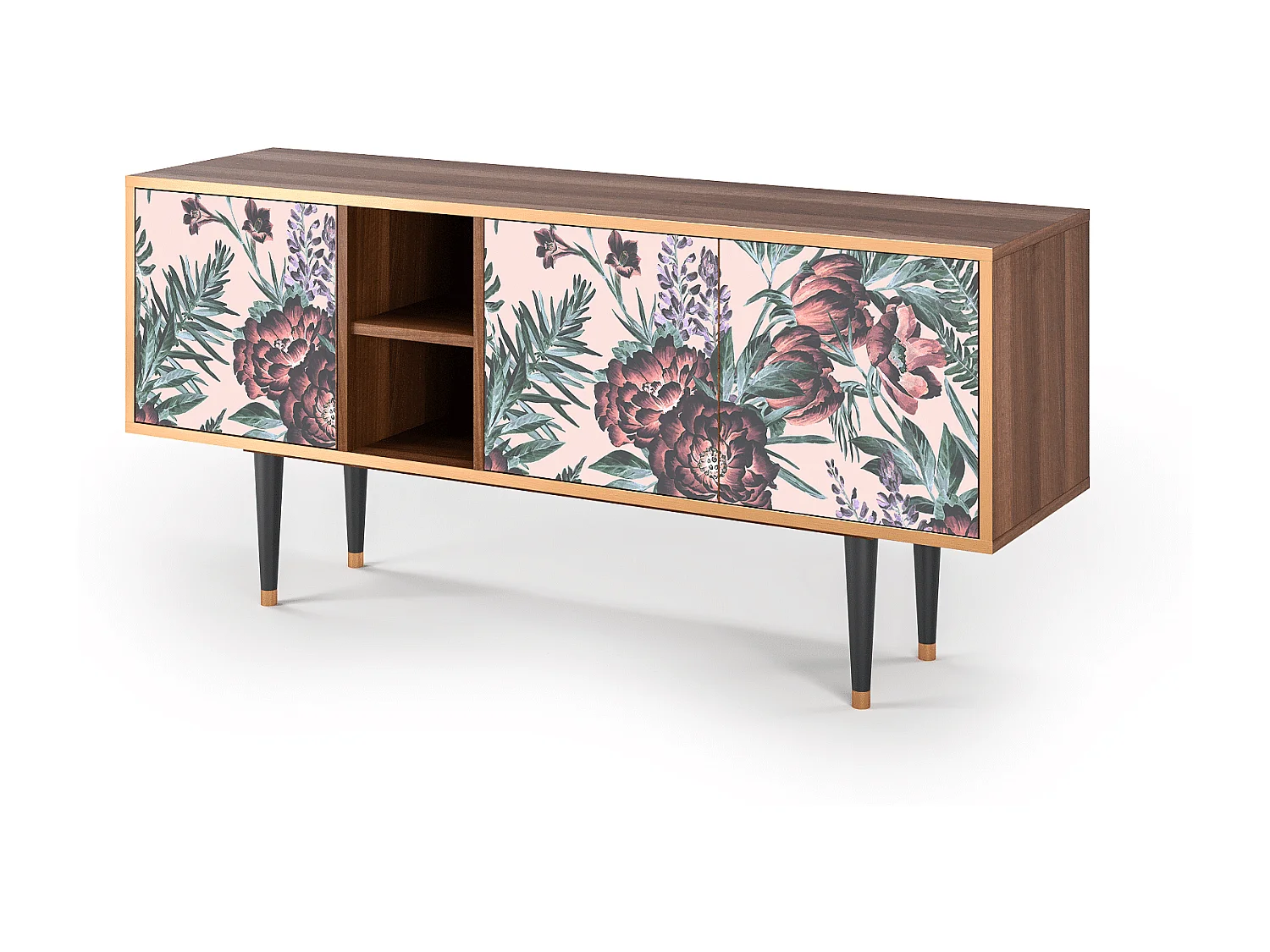 TV-Möbel - 150х69х41 cm - T5 - Peach Peonies, Walnuss