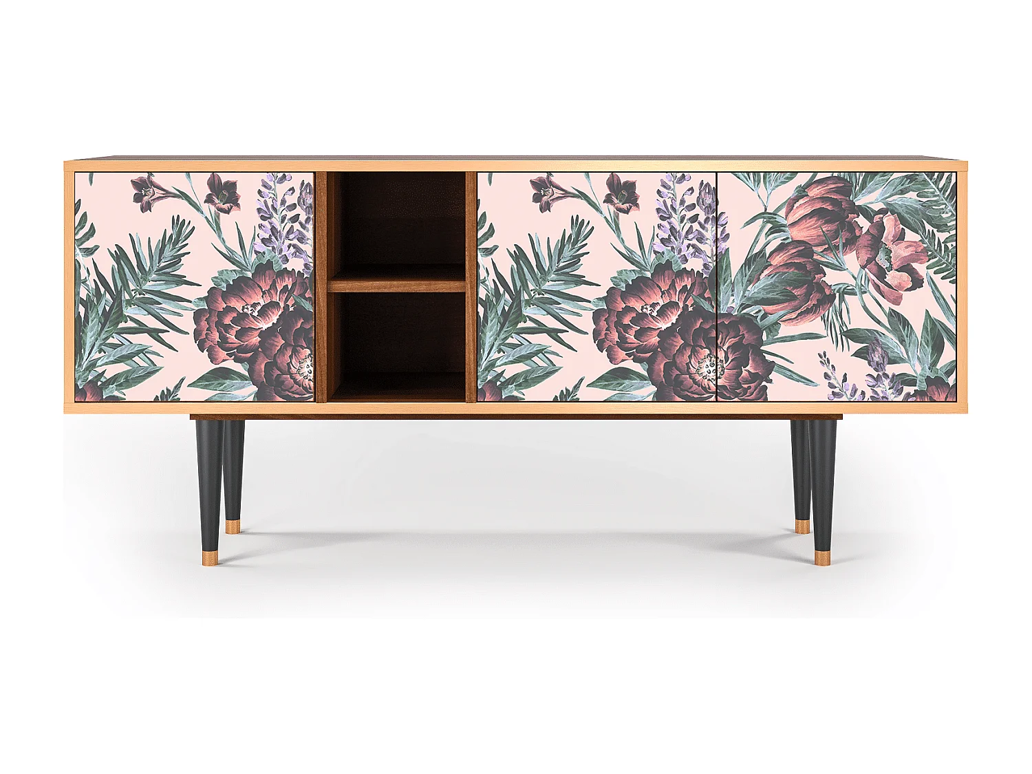 Meuble TV - 150х69х41 cm - T5 - Peach Peonies, Noyer