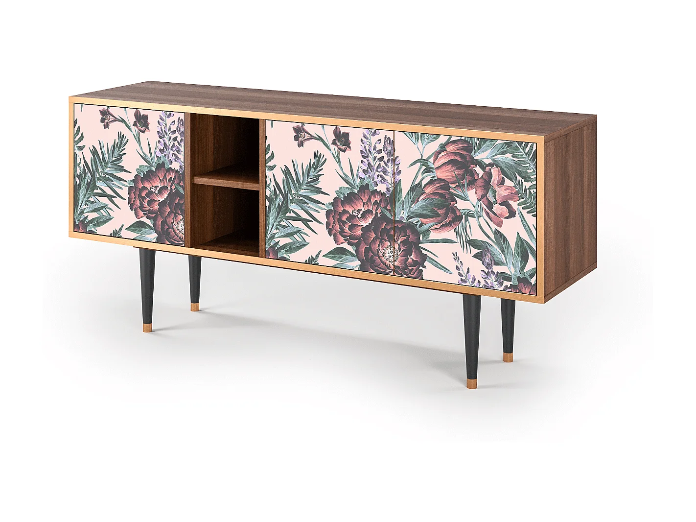 Meuble TV - 150х69х41 cm - T5 - Peach Peonies, Noyer