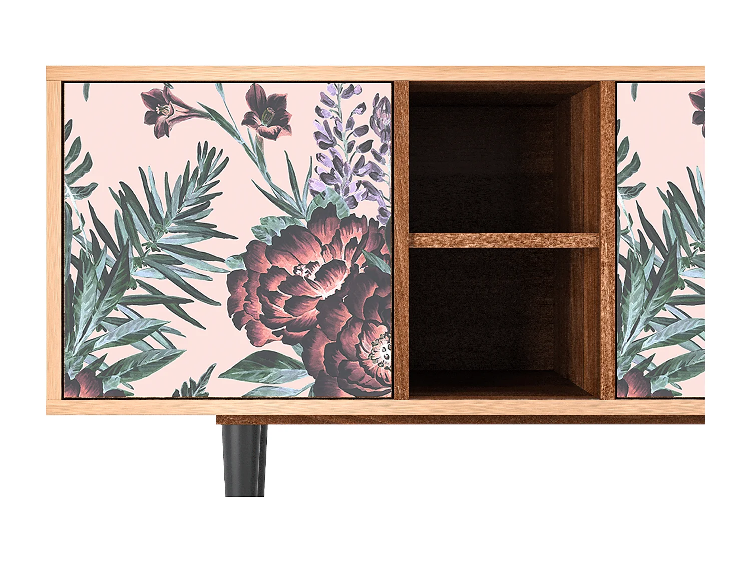 Meuble TV - 150х69х41 cm - T5 - Peach Peonies, Noyer