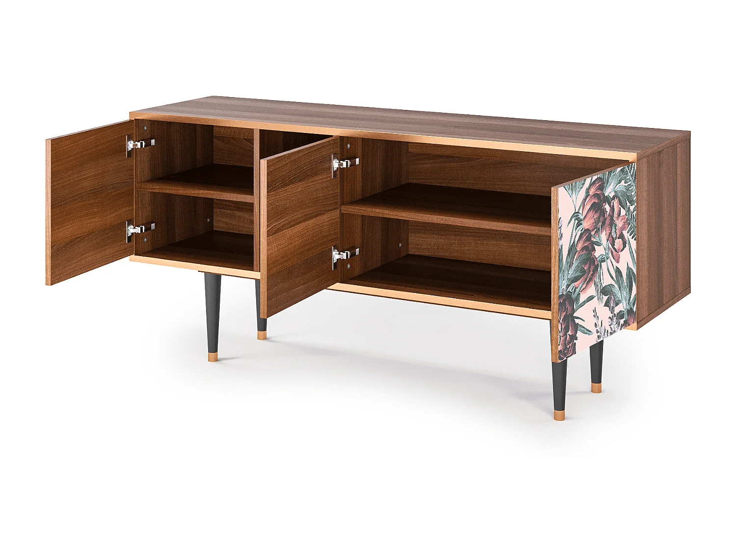 Meuble TV - 150х69х41 cm - T5 - Peach Peonies, Noyer