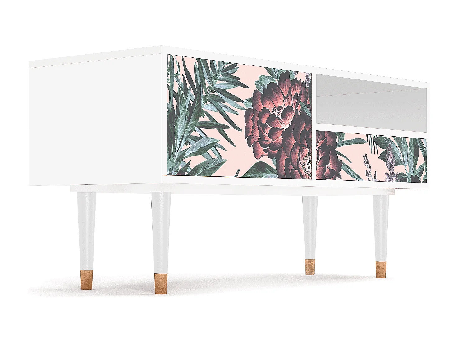 Mueble de TV - 115х59х48 cm - T3 - Peach Peonies, Branco