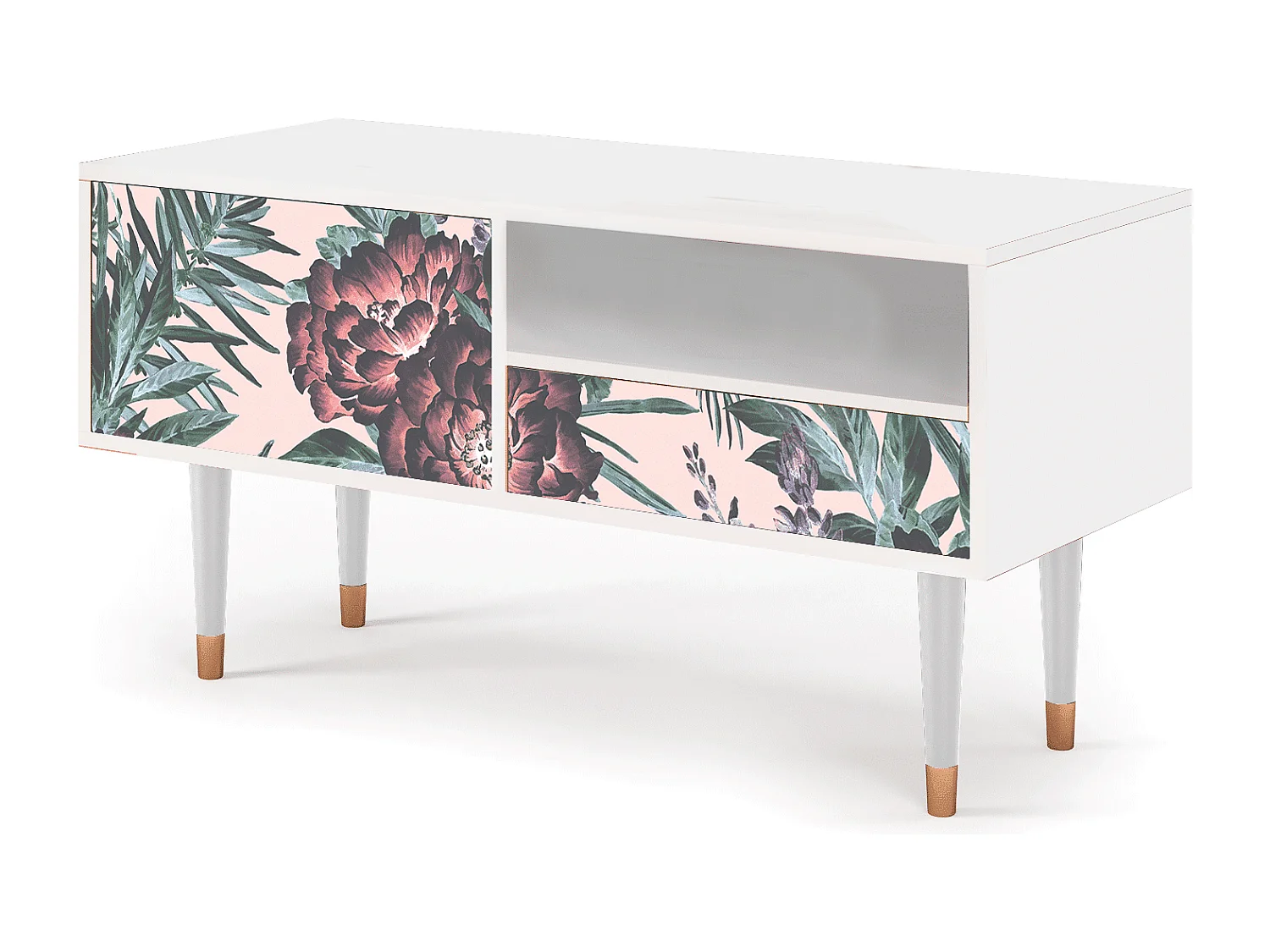 Mueble de TV - 115х59х48 cm - T3 - Peach Peonies, Blanco