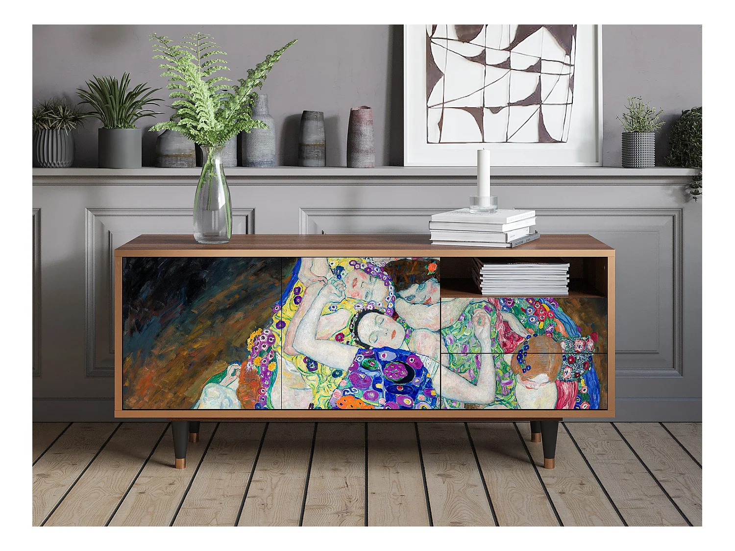 Szafka RTV - 125х56х41 cm - T7 - The Maiden by Klimt, Orzech