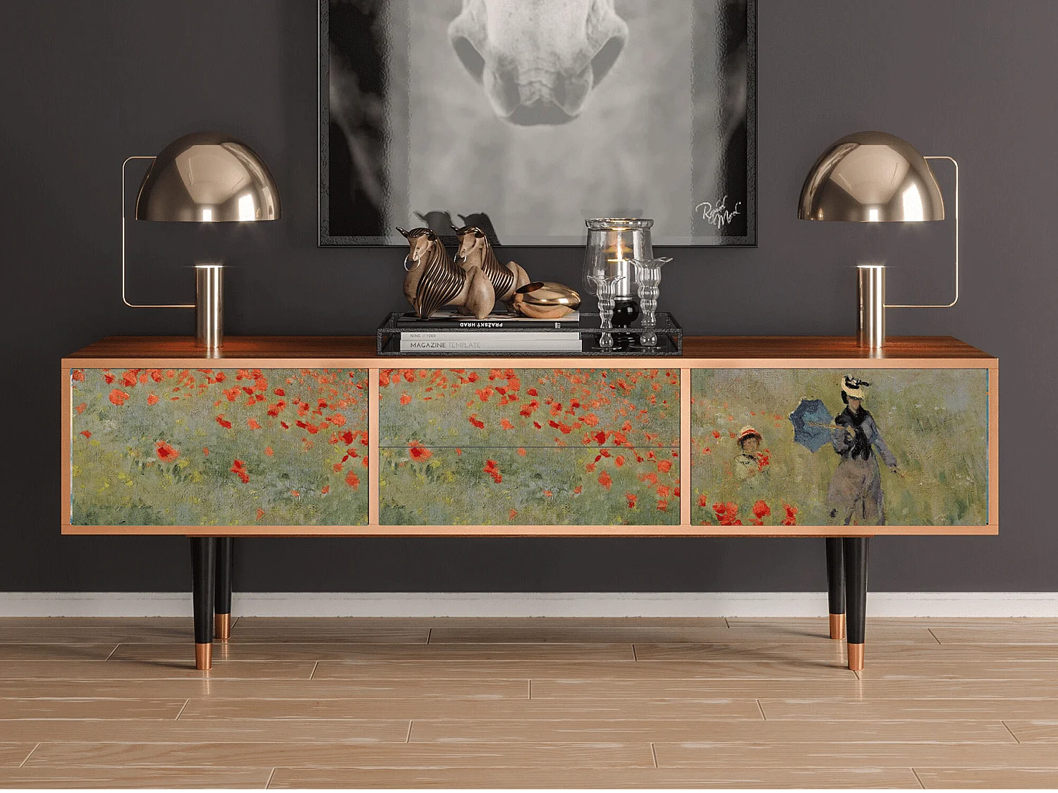 TV-Möbel - 170х59х48 cm - T4 - The Poppy Field   , Walnuss