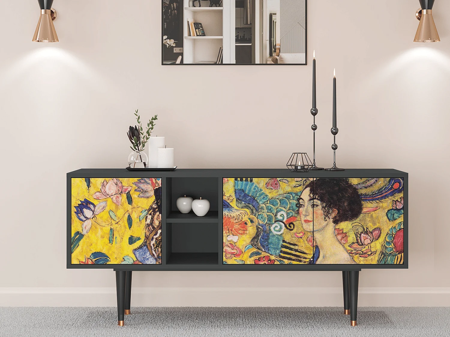 Mueble de TV - 150х69х41 cm - T5 - Lady with Fan by Klimt, Antracite