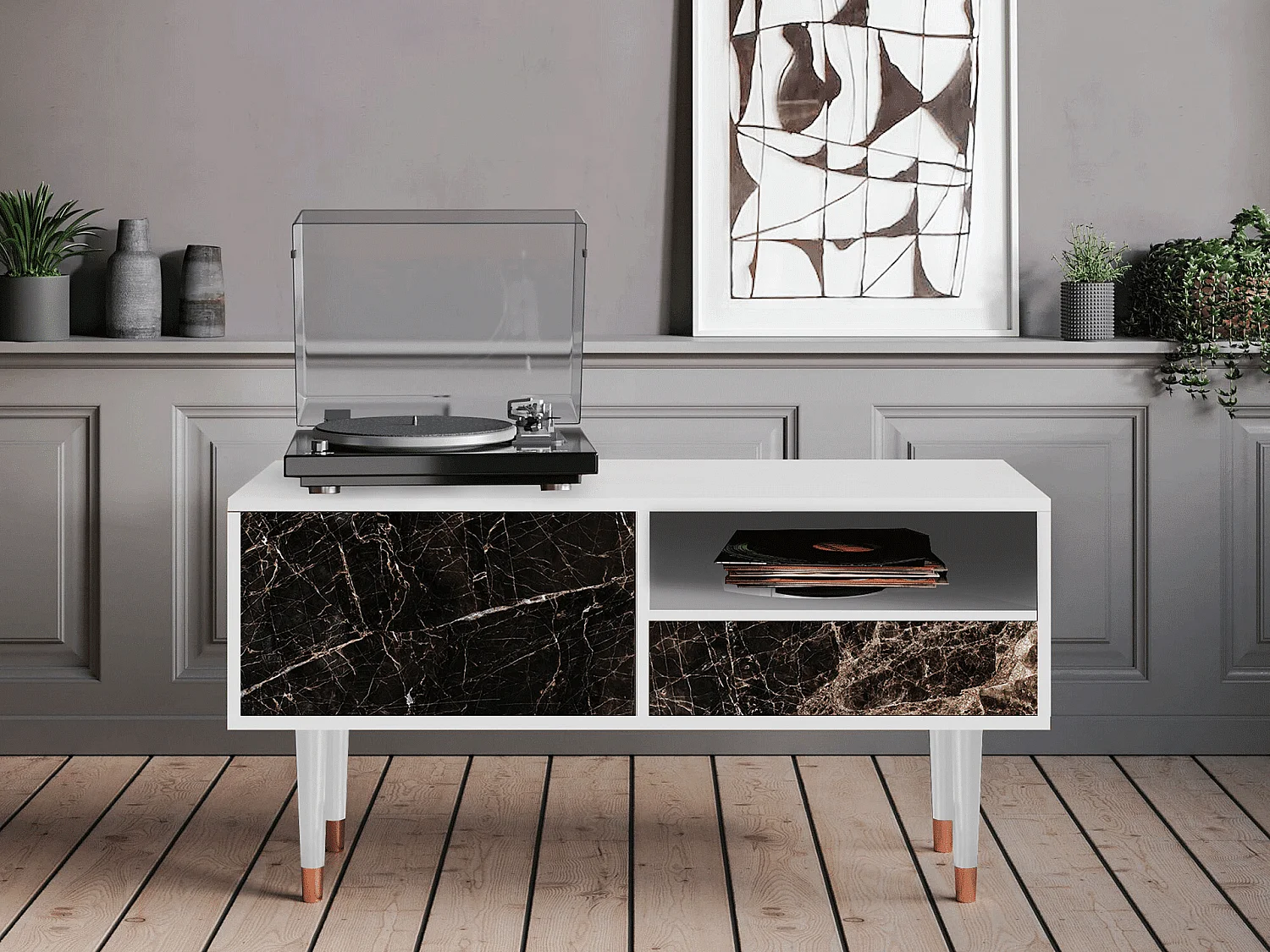 Meuble TV - 115х59х48 cm - T3 - Night Abyss, Blanc