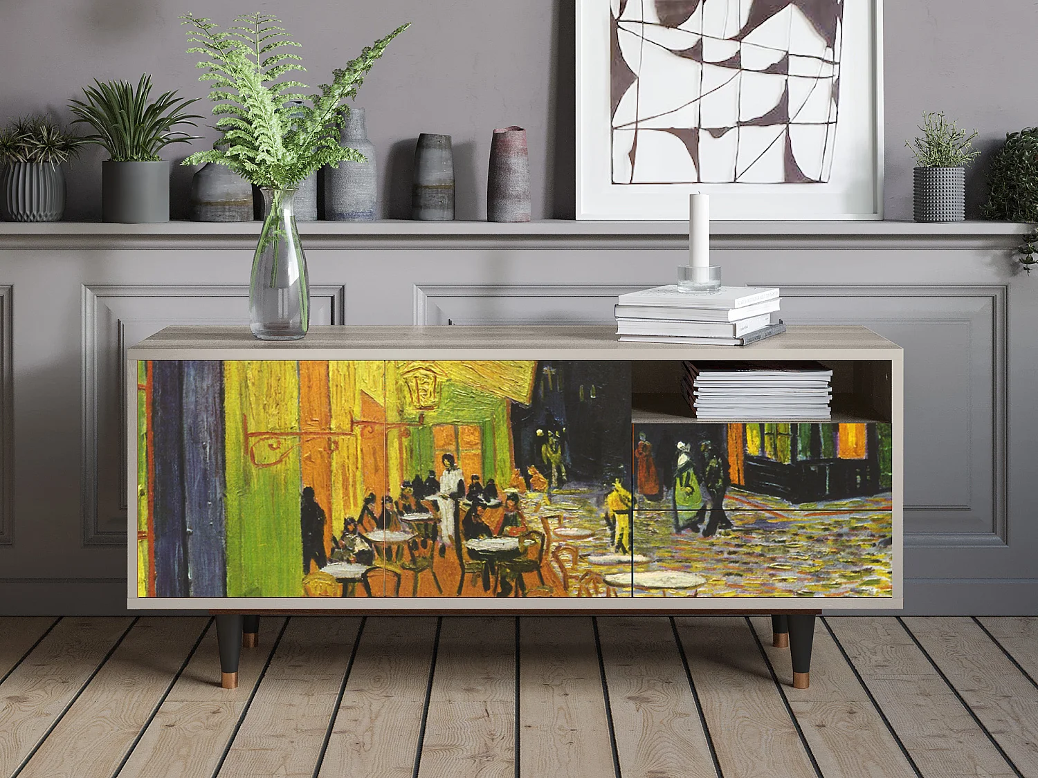 TV-Möbel - 125х56х41 cm - T7 - Café Terrace at Night, Sand