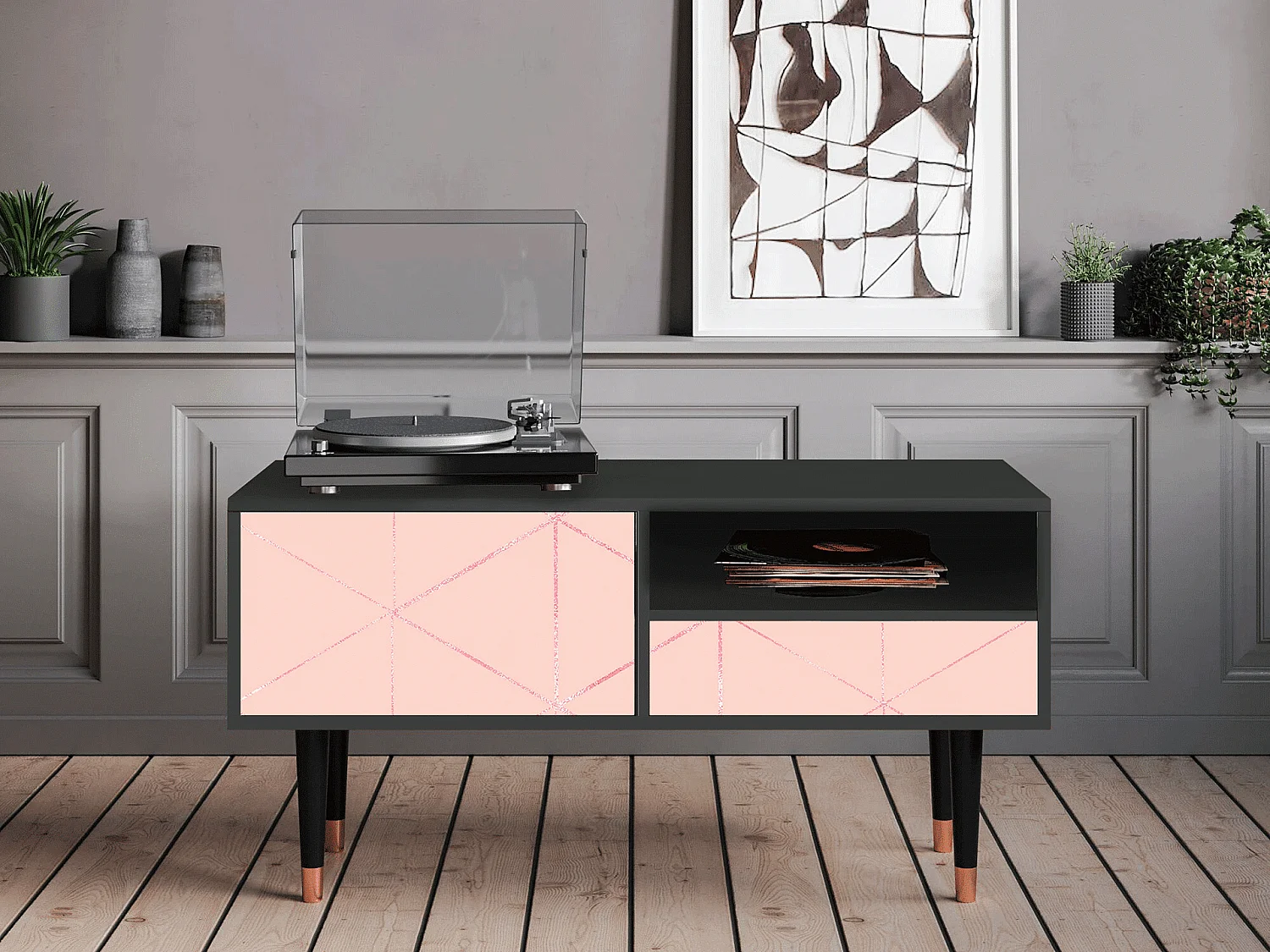 Meuble TV - 115х59х48 cm - T3 - Rose Quartz, Anthracite