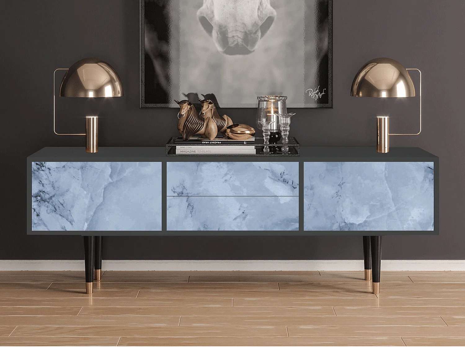 Szafka RTV - 170х59х48 cm - T4 - Feather Ice, Antracyt