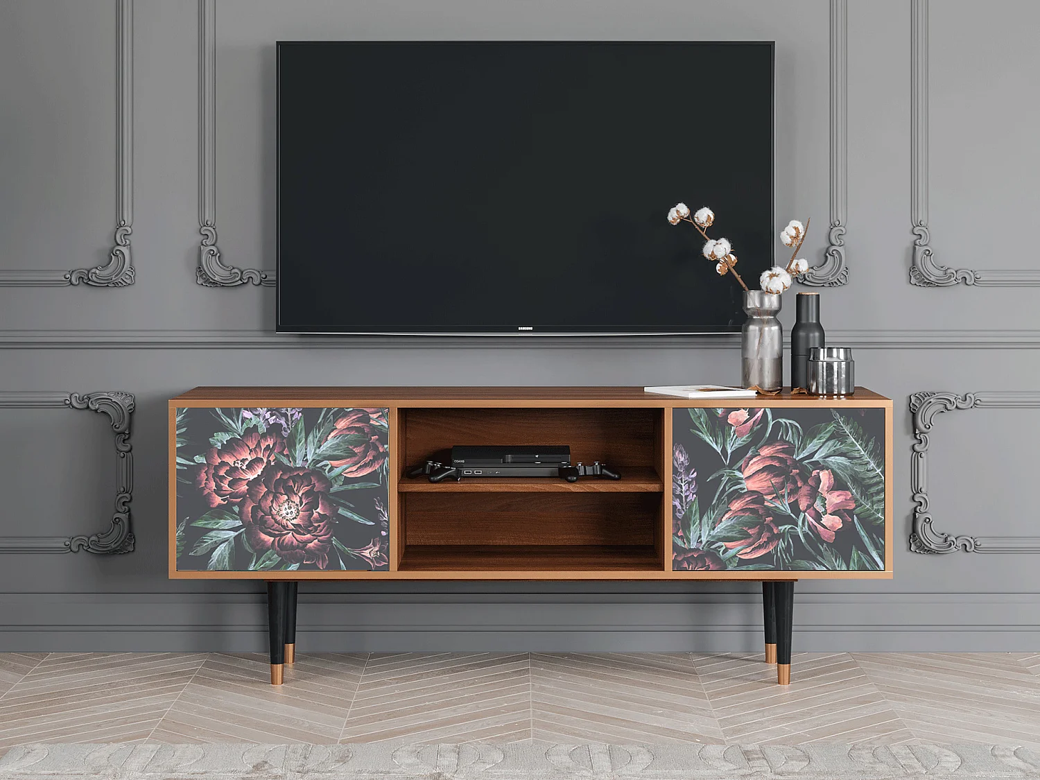 TV-meubel - 170х69х48 cm - T2 - Dark Peonies, Walnoot