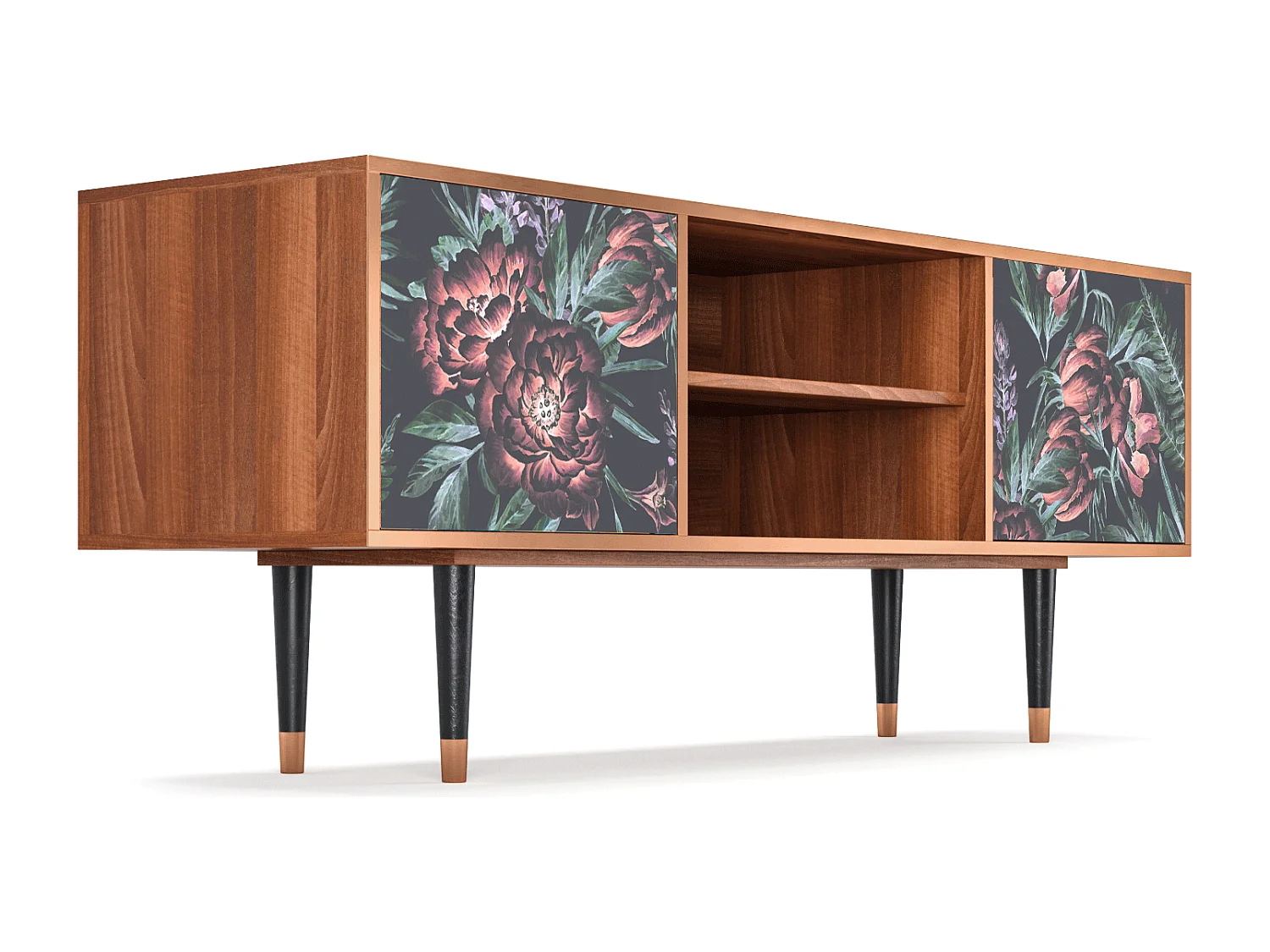 Mobile TV - 170х69х48 cm - T2 - Dark Peonies, Noce