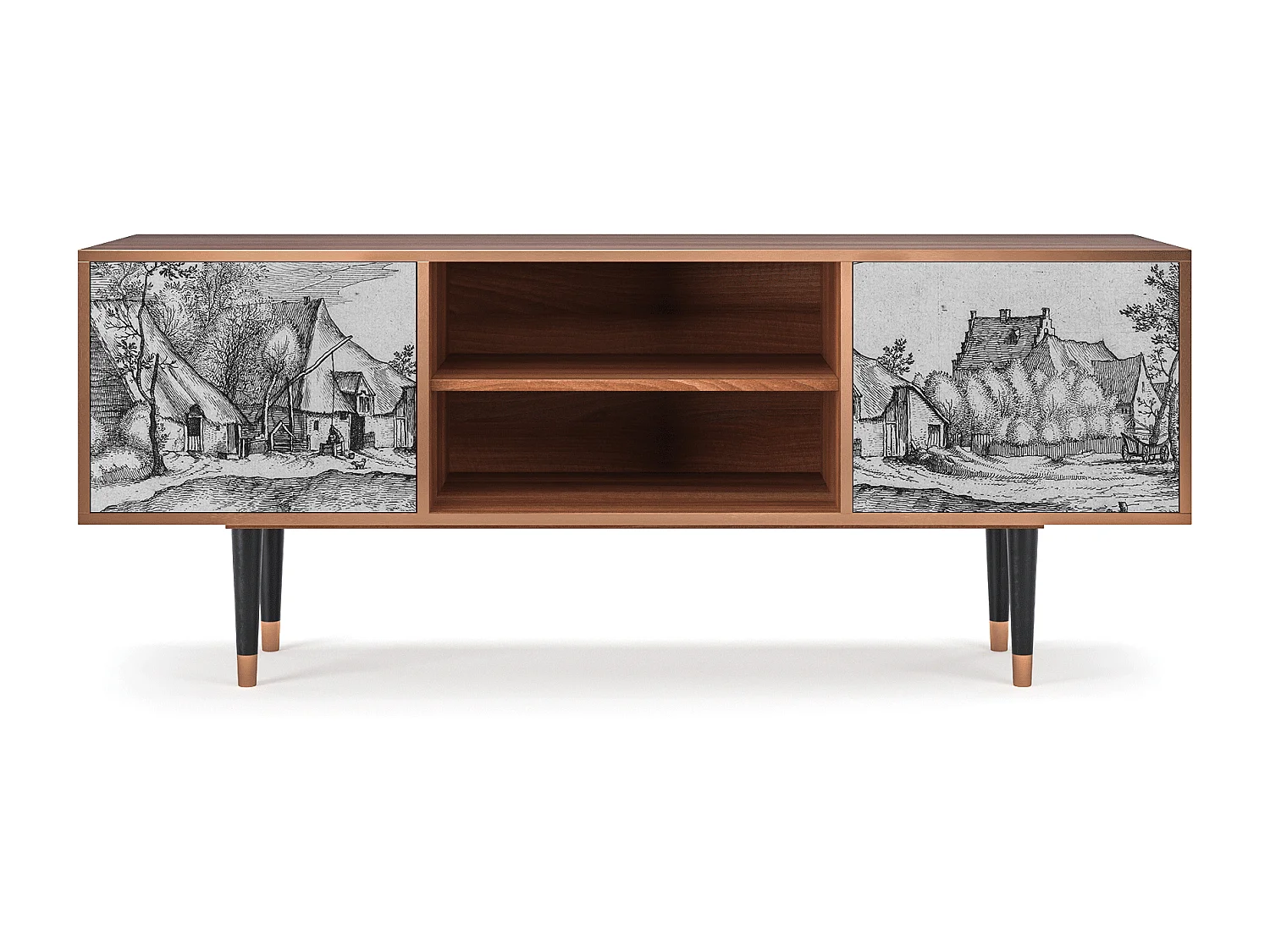 Meuble TV - 170х69х48 cm - T2 - Farms in a Village, Noyer