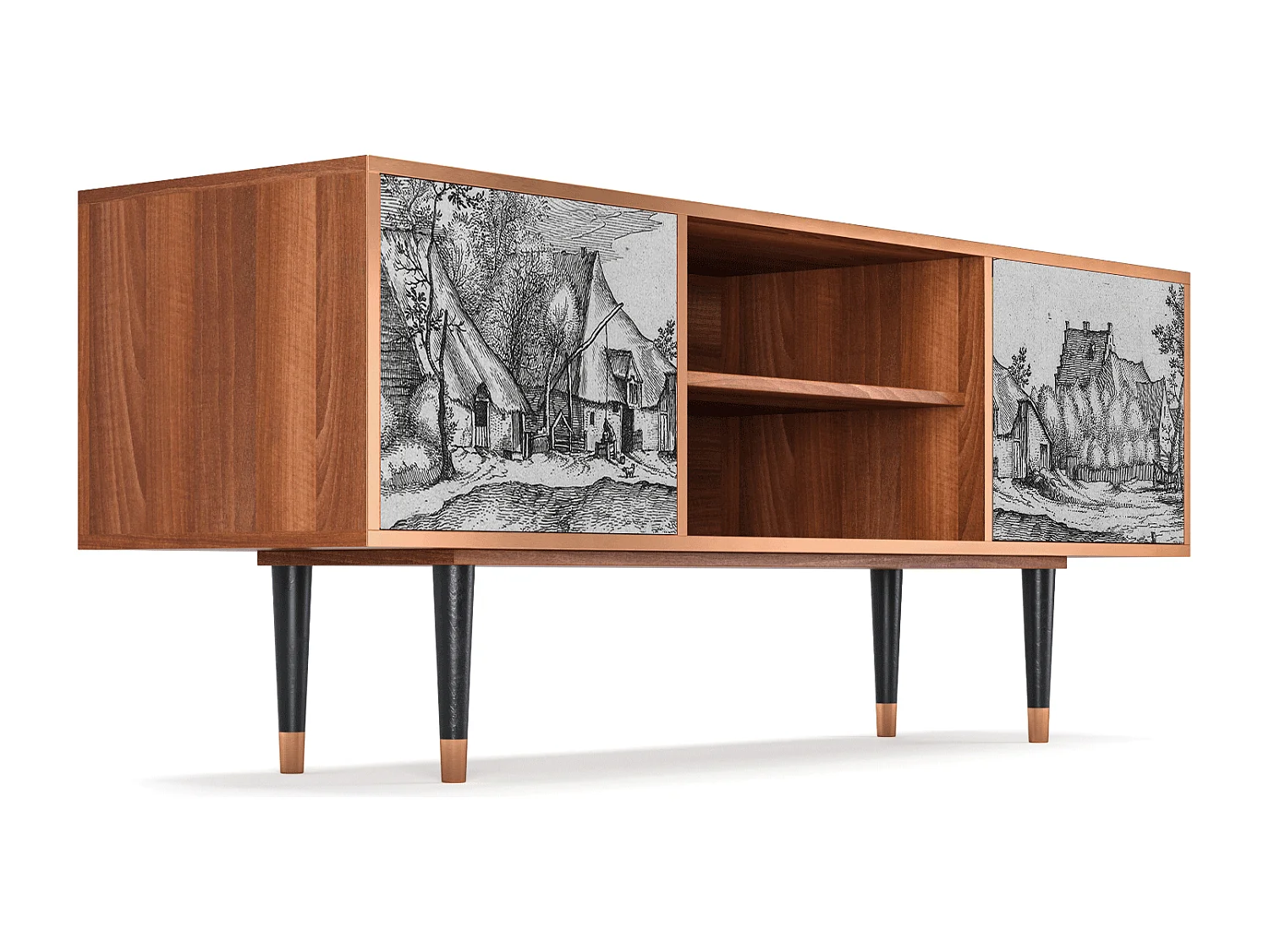 Meuble TV - 170х69х48 cm - T2 - Farms in a Village, Noyer